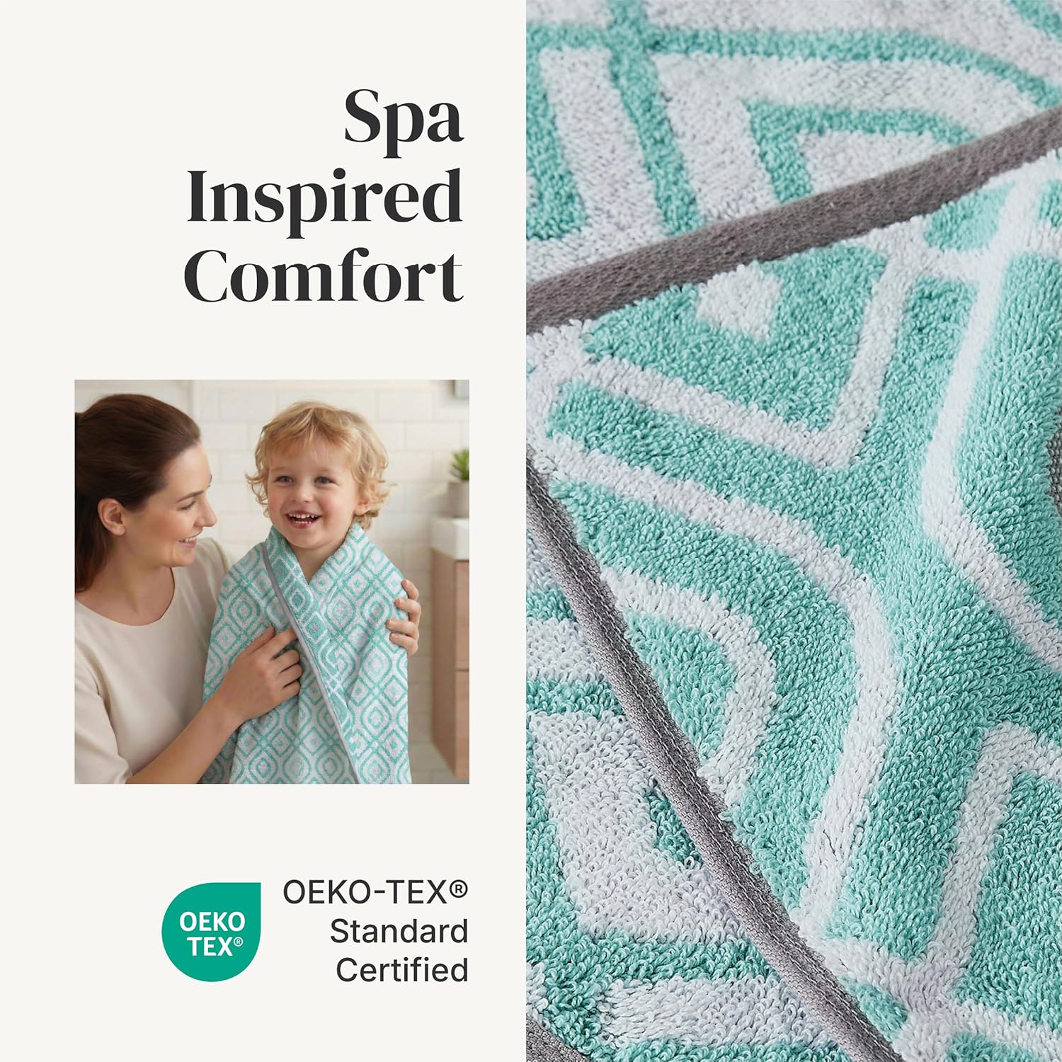 Modern Threads 6 Piece Bath Towel Set – Bathroom Set with 2 Bath Towels, 2 Hand Towels, and 2 Wash Cloths – 100% Cotton, Super Absorbent & Extra Soft – Reversible Classic Diamond (Aqua)