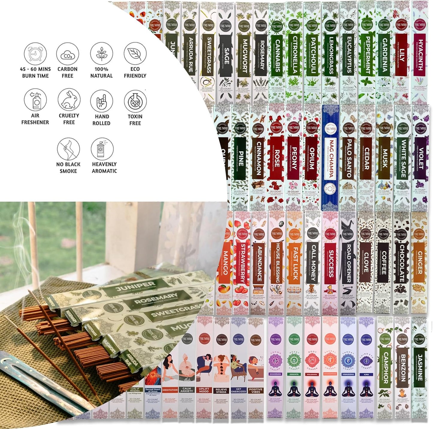 Trumiri Incense Sticks - Insence-Sticks - 12 Random Scents Variety Pack of Insense Inciensos - 20 Inscents-Sticks per Scent - Total 240 Incents + Holder Burner