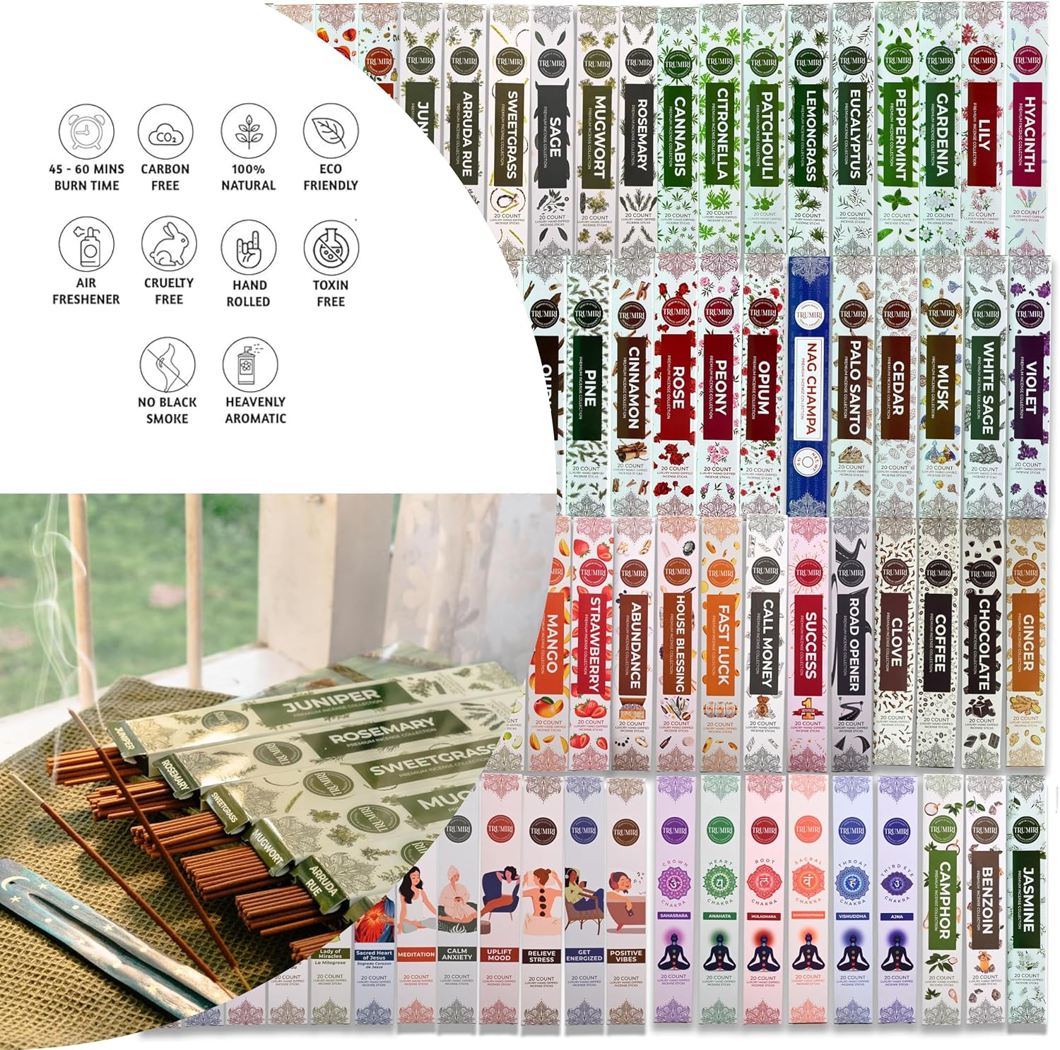 Trumiri Incense Sticks - Insence-Sticks - 12 Random Scents Variety Pack of Insense Inciensos - 20 Inscents-Sticks per Scent - Total 240 Incents + Holder Burner