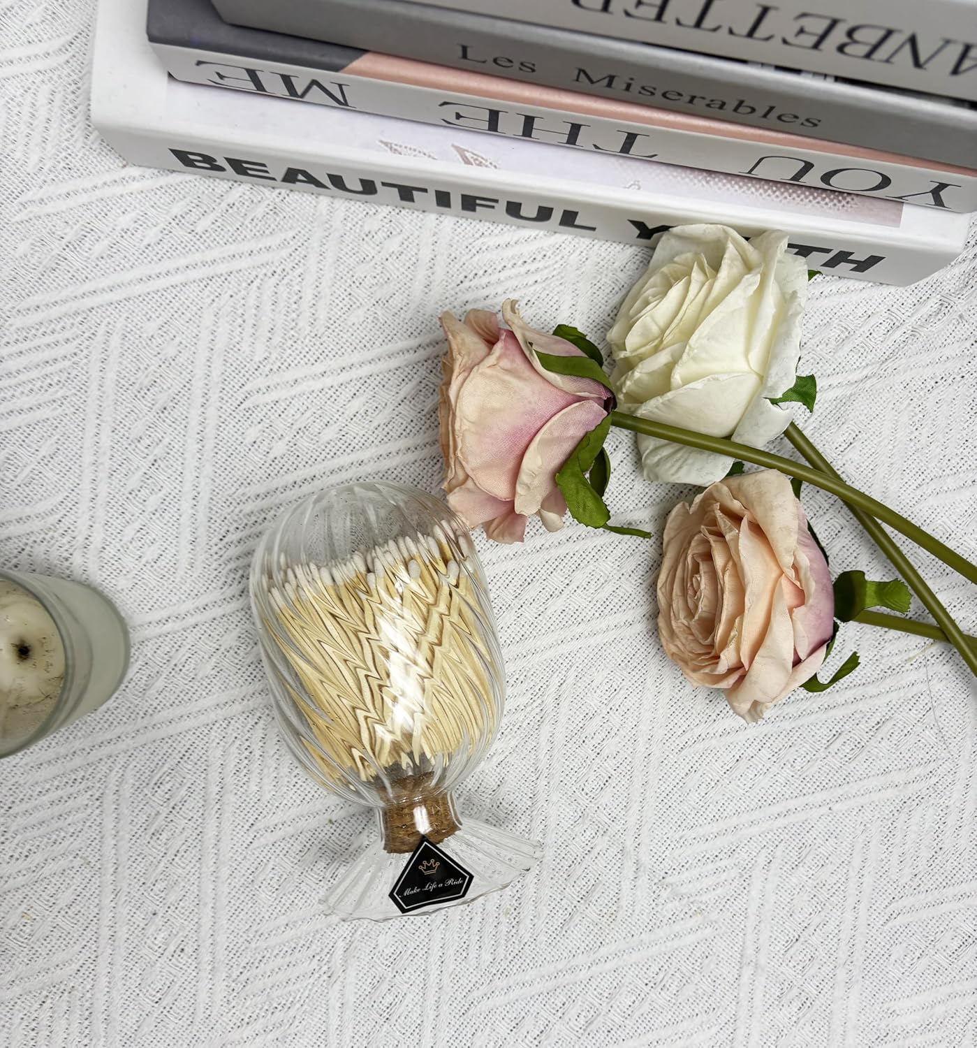 3'' White Matches Included, Match Holder with Candle Matches, Match Cloche with Striker, Long Fireplace Matches for BBQ Grill, Matches in a Jar with Striker, 100Pcs Safety Matches for Candles,