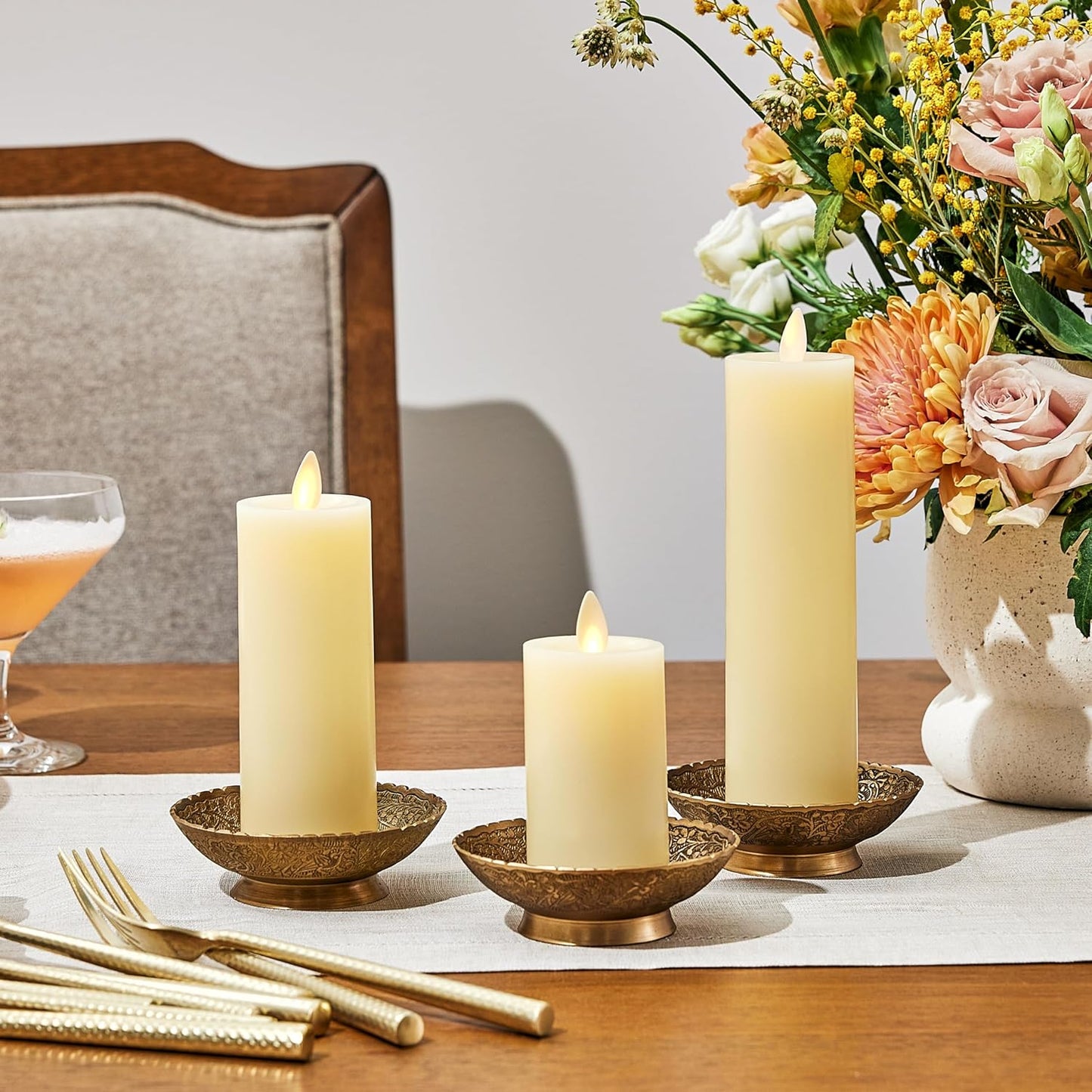Luminara Classic Slim Flameless LED Candle, Ivory 2" x 4.5, Battery Operated Moving Flame Pillar w/Timer, Safe Realistic Wax Candle, Home Decor