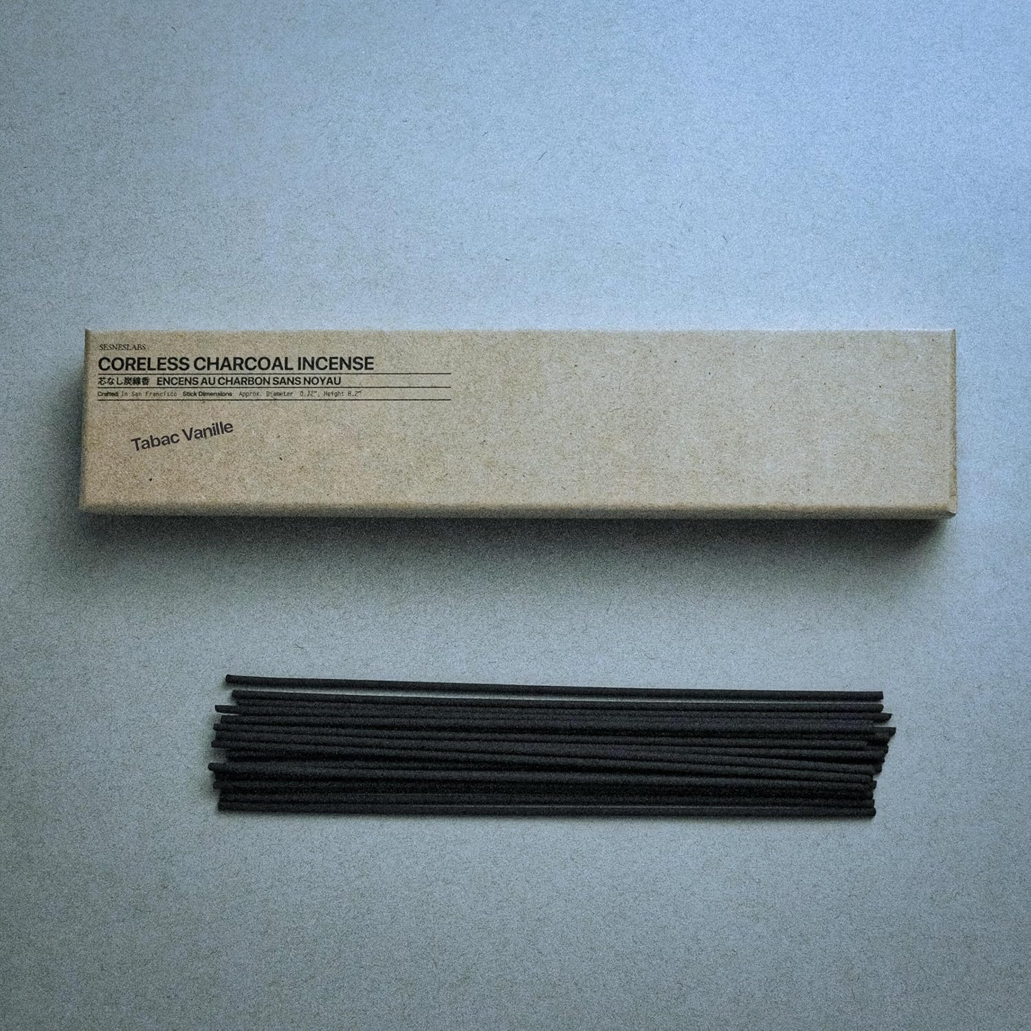 sesneslabs Tabac Vanille Coreless Pure Incense Sticks, Artisan-Crafted Niche Scent, Exclusive Low-Smoke Bamboo Charcoal Formula, Clean-Burning, 1-Hour Burn Time, 20 Sticks