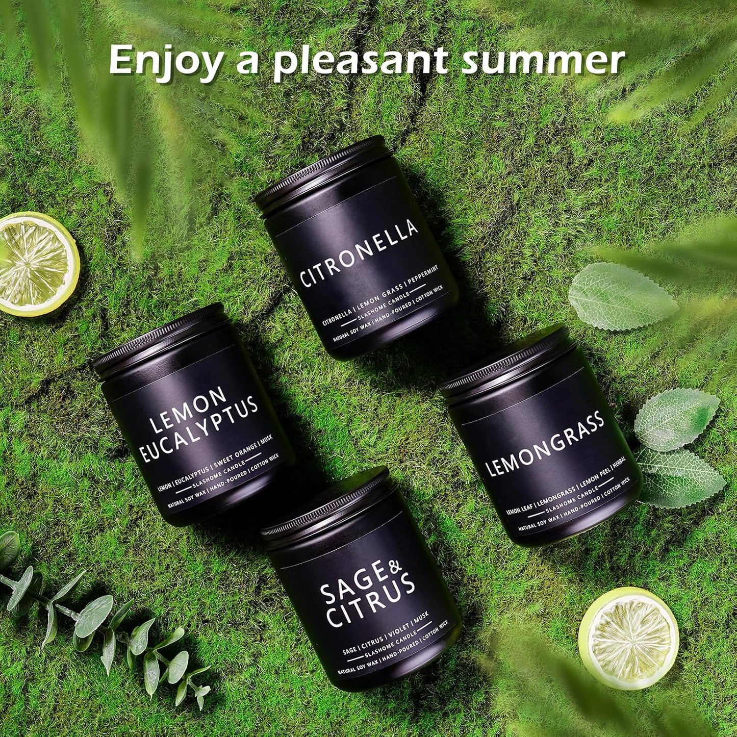 Citronella Candles Outdoor, Scented Candles Soy Jar Candle for Outdoor Patio Indoor Home Scented - Citronella/Lemon Eucalyptus/Lemongrass/Sage & Citrus, Gifts for Father Dad & Men (7oz - 4 Pack)