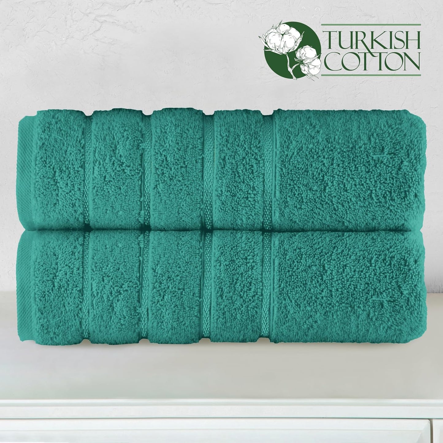 Elegant Comfort 100% Turkish Cotton 4 Lines Viscose Stripe Luxury 2 Pack Bath Towel Set 27 x 54 Inch - Super Soft and Highly Absorbent Premium Hotel Spa Quality Towels for Bathroom Use, Turquoise