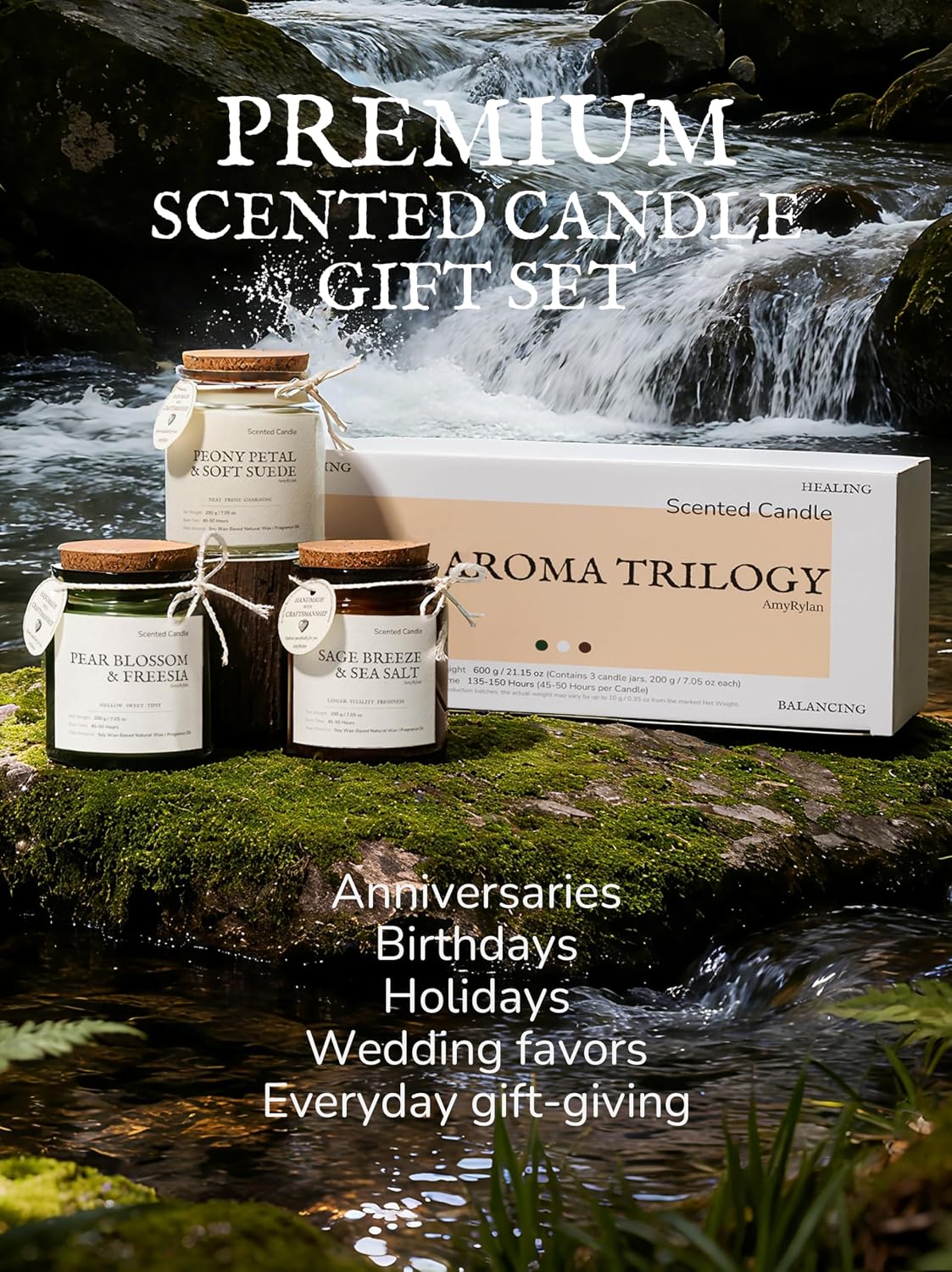 3 Pack Non-Toxic Soy Wax Scented Candles Gift Set for Women, 21.15oz Wooden Wick Candle for Home, 135H Long Burn Time, Aromatherapy Candles, Birthday, Anniversaries, Wedding, Christmas