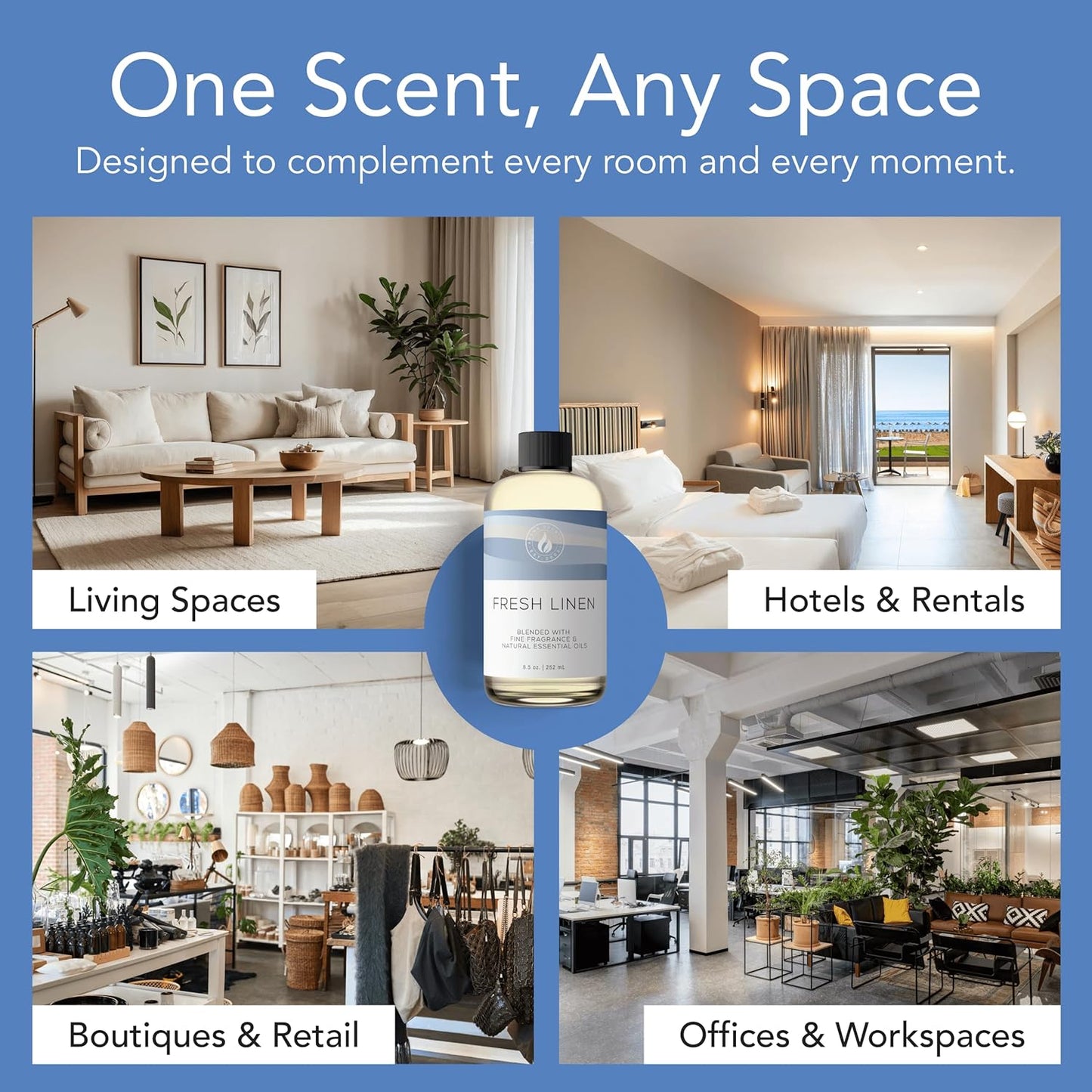 AROMA COUNTRY Fresh Linen Diffuser Oil - Luxury Essential Oils for Diffuser Refill & Air Freshener Room Spray, Long-Lasting, Natural Home Fragrance & Hotel Scent for Diffusers & Machines (4 Fl oz.)