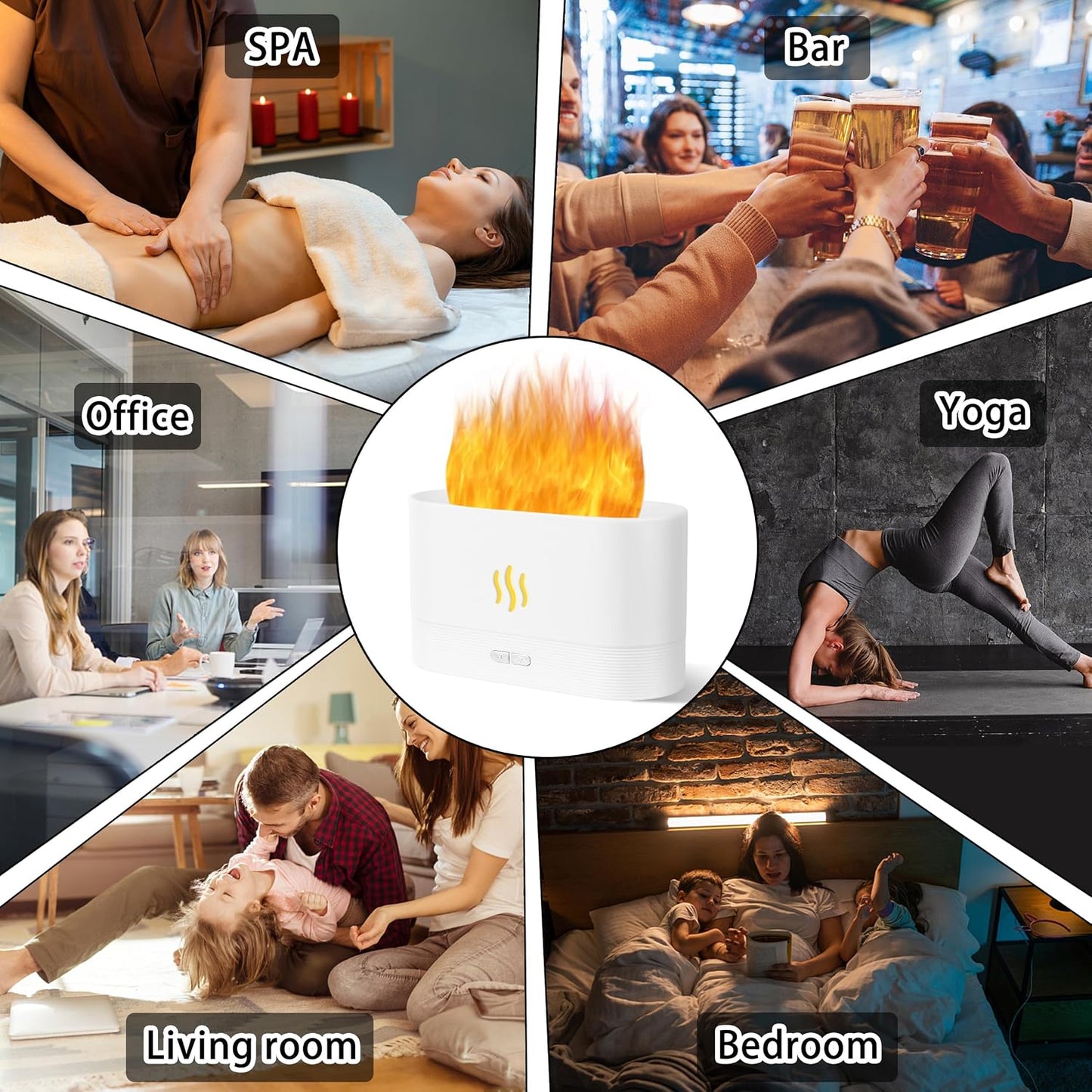 Flame Diffuser Humidifier-Auto Off 180ml Essential Oil Diffuser-2 Modes Brightness Aroma Humidifier with Fire Flame Effect for Home,Office,Spa,Gym (White)