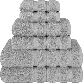 American Soft Linen Luxury 6 Piece Towel Set, 2 Bath Towels 2 Hand Towel 2 Washcloths, 600 GSM 100% Cotton Turkish Towels for Bathroom, Light Grey Towel Sets