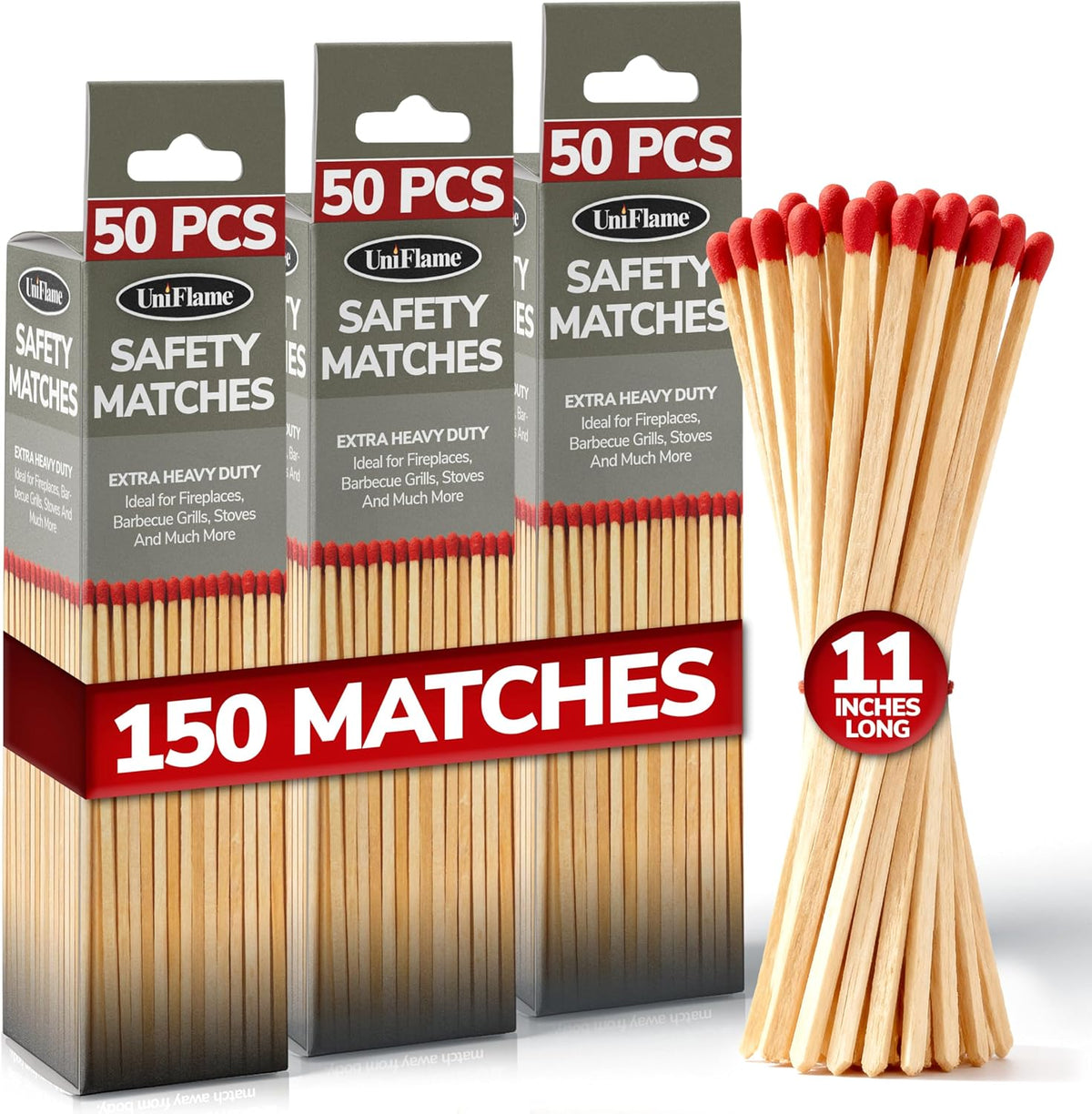 11-Inch Extra Long Wooden Safety Matches, 150 Count, Strike On Box