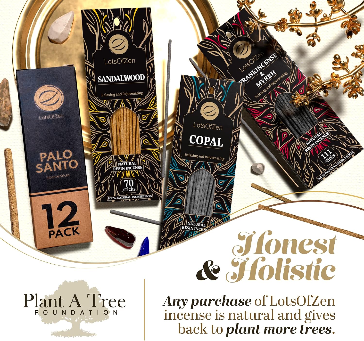 LOTS OF ZEN Sandalwood Incense Sticks (70 Pack) - Natural 7.8" Incense for Cleansing, Meditation & Spiritual Healing - Pure Sandal Wood Resin, Long-Lasting Burn Time