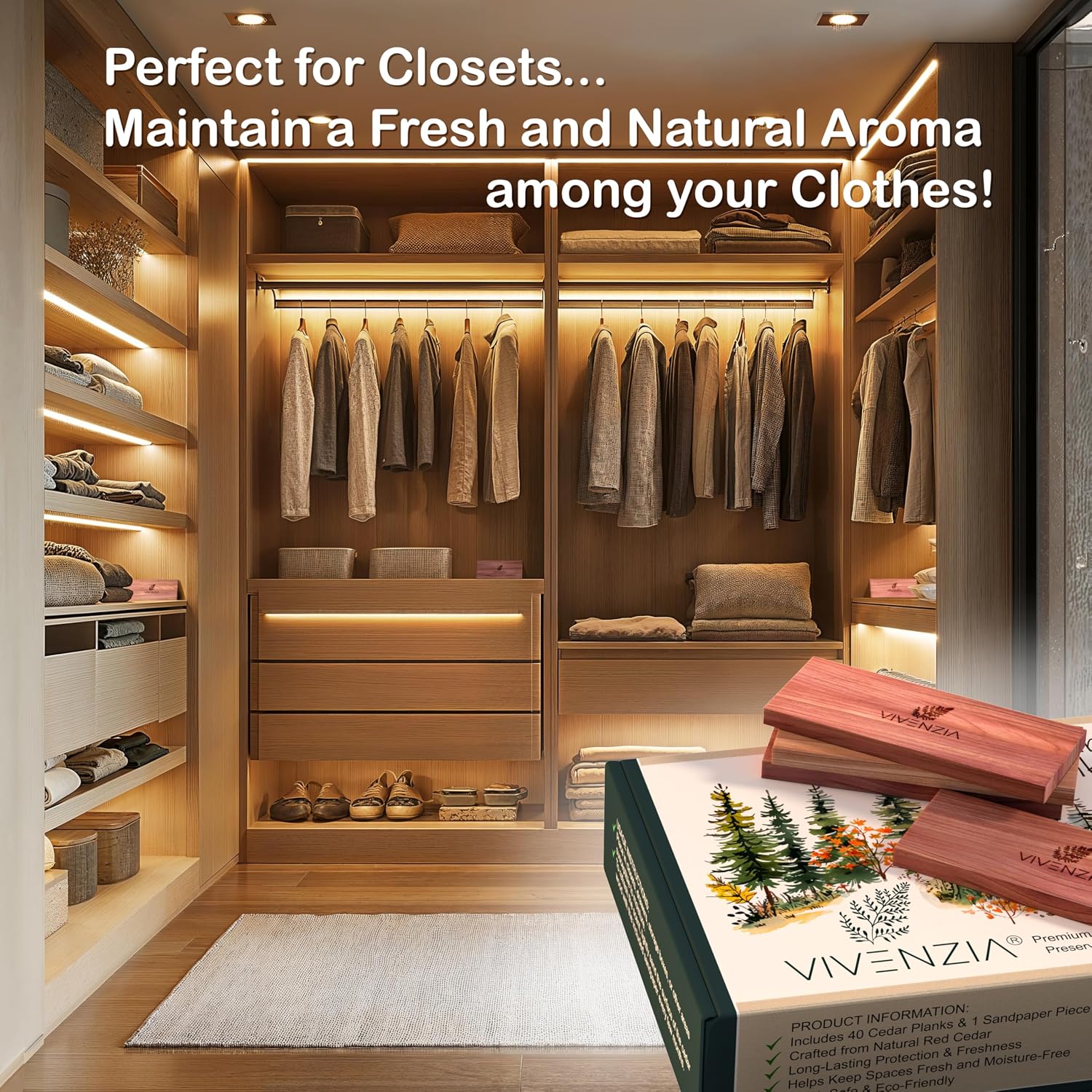 Lavender & Cedar Bundle – 20 Sachets (10 Lavender & 10 Cedar) and 40 Planks for Closet and Drawer Freshness.