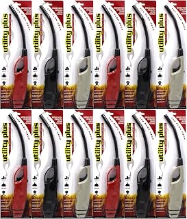 Flexible Neck Multi Purpose Long Neck Lighters, Ideal for Candle Lantern BBQ Grilling Fireplace Campfires Hiking, Utility Lighters, Bulk Pack of 12