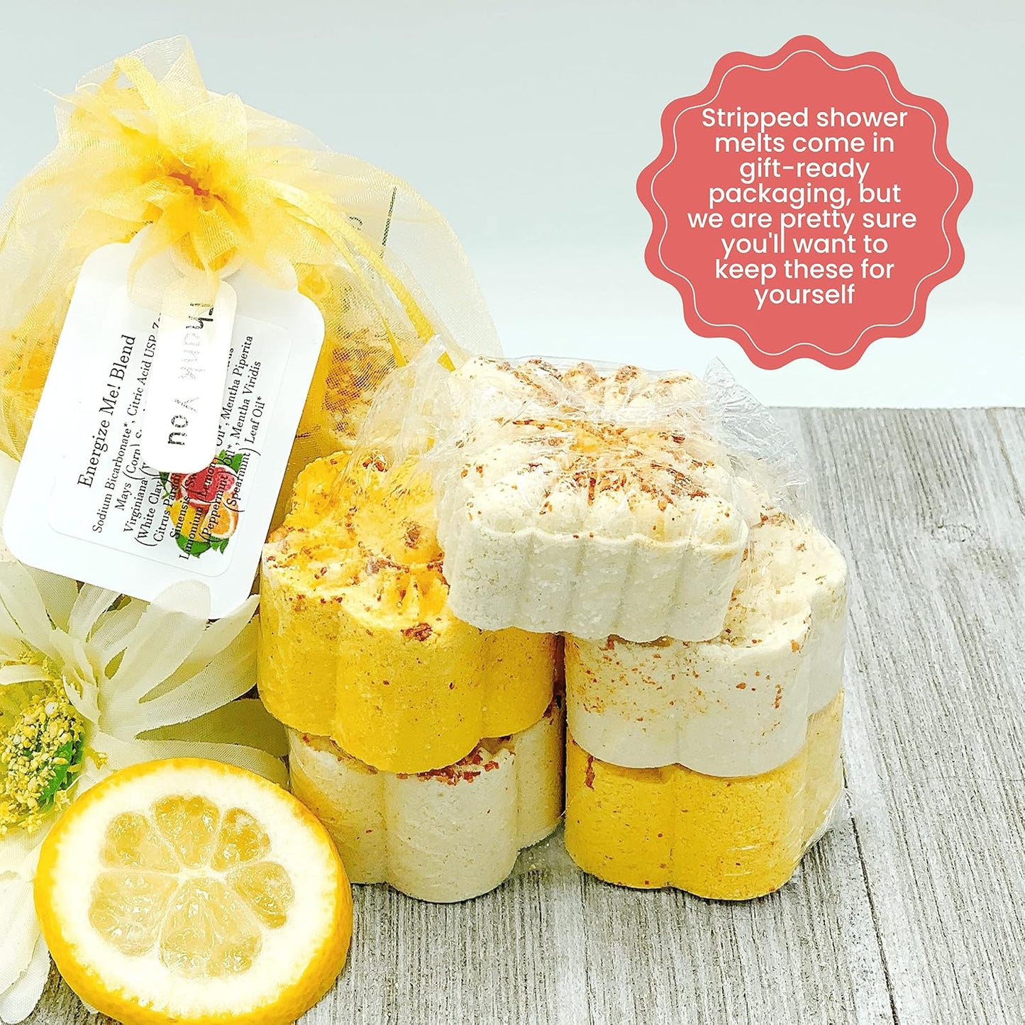 ENERGIZE ME! Aromatherapy Shower Bombs (5PK) –Mood Boost Shower Steamers with Citrus & Mint Essential Oils – Essential Oils for Mood and Energy – Spa Gift Idea (Include Bomb Bag)