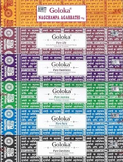 GOLOKA Set of 6 Nag Champa Sandalwood Lavender Jasmine Tulasi and Fancy Incense Kit (Incense Holder Included)