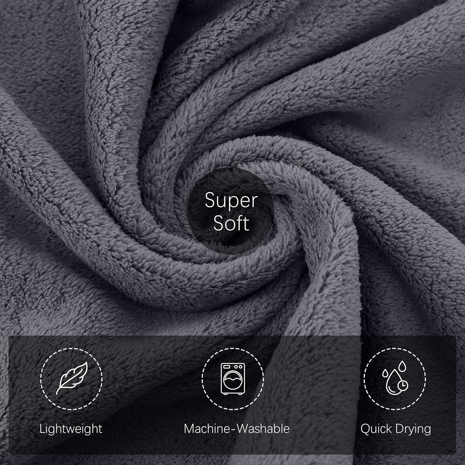 TENSTARS Luxury Silk Hemming Towel Set - Light Thin Quick Drying - 2 Bath Towels 2 Hand Towels 2 Washcloths - Ultra Soft Microfiber, for Bath Fitness, Sports, Yoga, Travel (Dark Grey 6 Pieces)