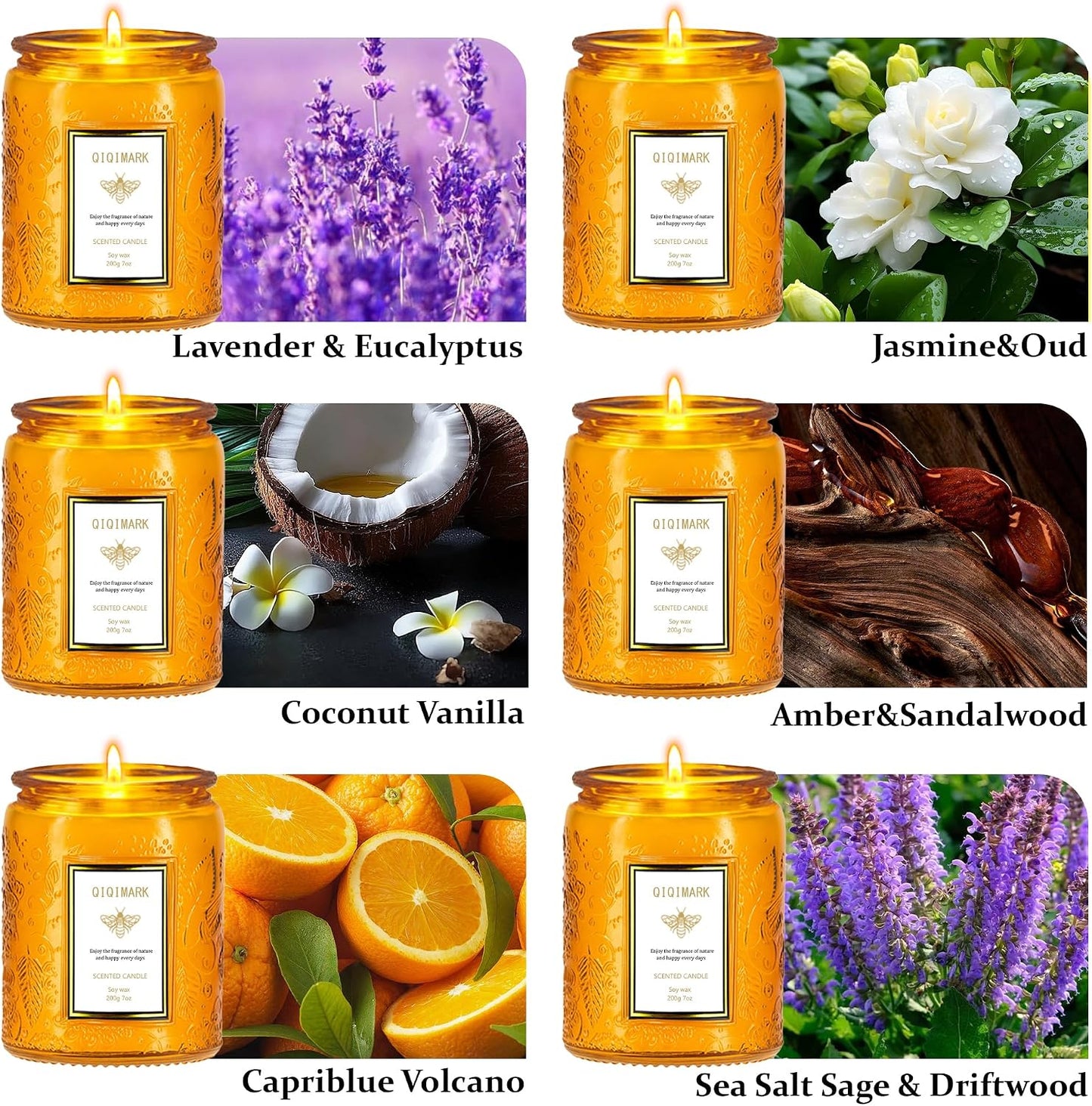 Positive Energy Candle Gift for Women, 6 Pack Yellow Jar Scented Soy Candles, Home Fragrance Set for Happiness & Relaxation, Birthday Gifts, Cozy Room Decor Candle Set