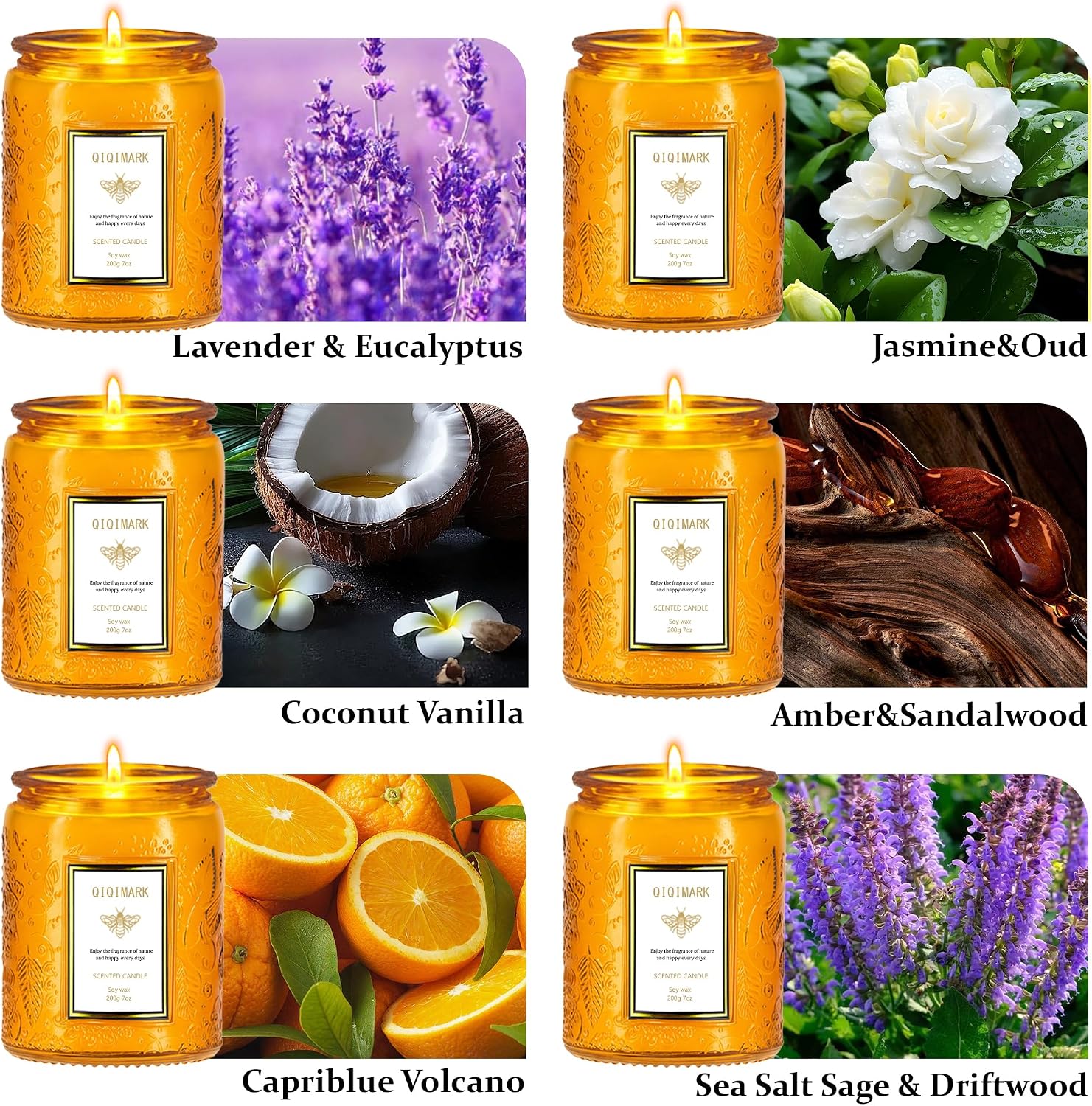 Positive Energy Candle Gift for Women, 6 Pack Yellow Jar Scented Soy Candles, Home Fragrance Set for Happiness & Relaxation, Birthday Gifts, Cozy Room Decor Candle Set