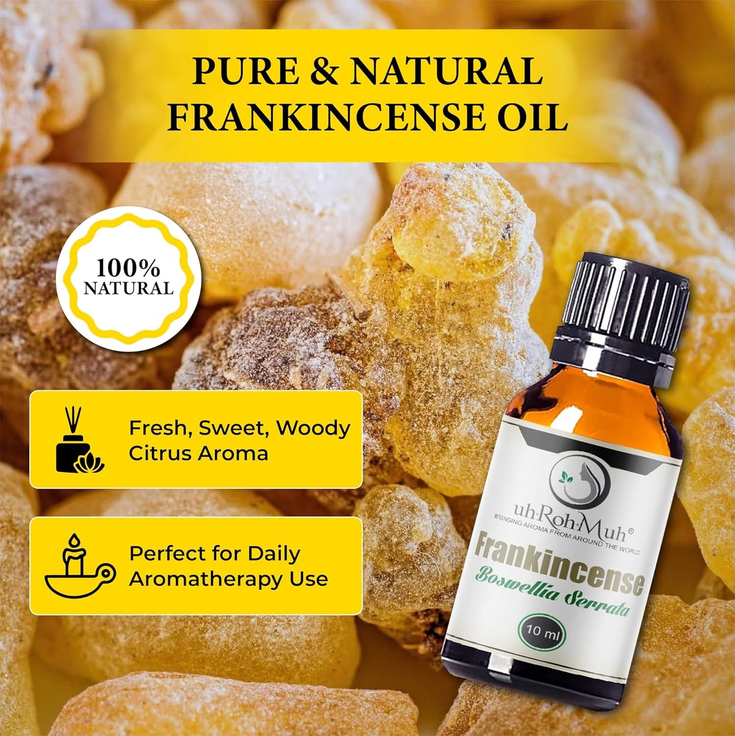 Frankincense Serrata Essential Oil - Steam Distilled Boswellia Serrata, Resin Oil, Warm Woody Aroma Base Note Essential Oil for Aromatherapy, Skincare, Massage and DIY Cosmetic Blends, India - 2 Fl oz