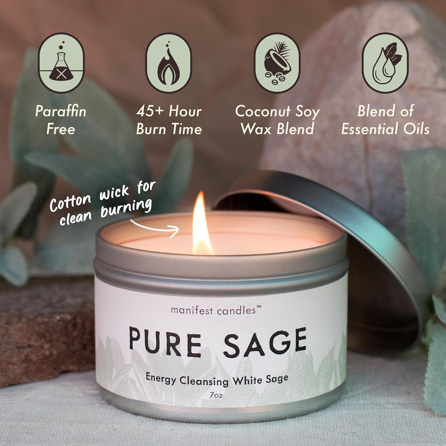 Manifest Candles, White Sage Candles for Cleansing House Negative Energy, 45 Hour Burn, Pure Sage Smudge Candle, Positive Energy Meditation Candle, Aromatherapy Candle, Spiritual Gifts, Healing Sage