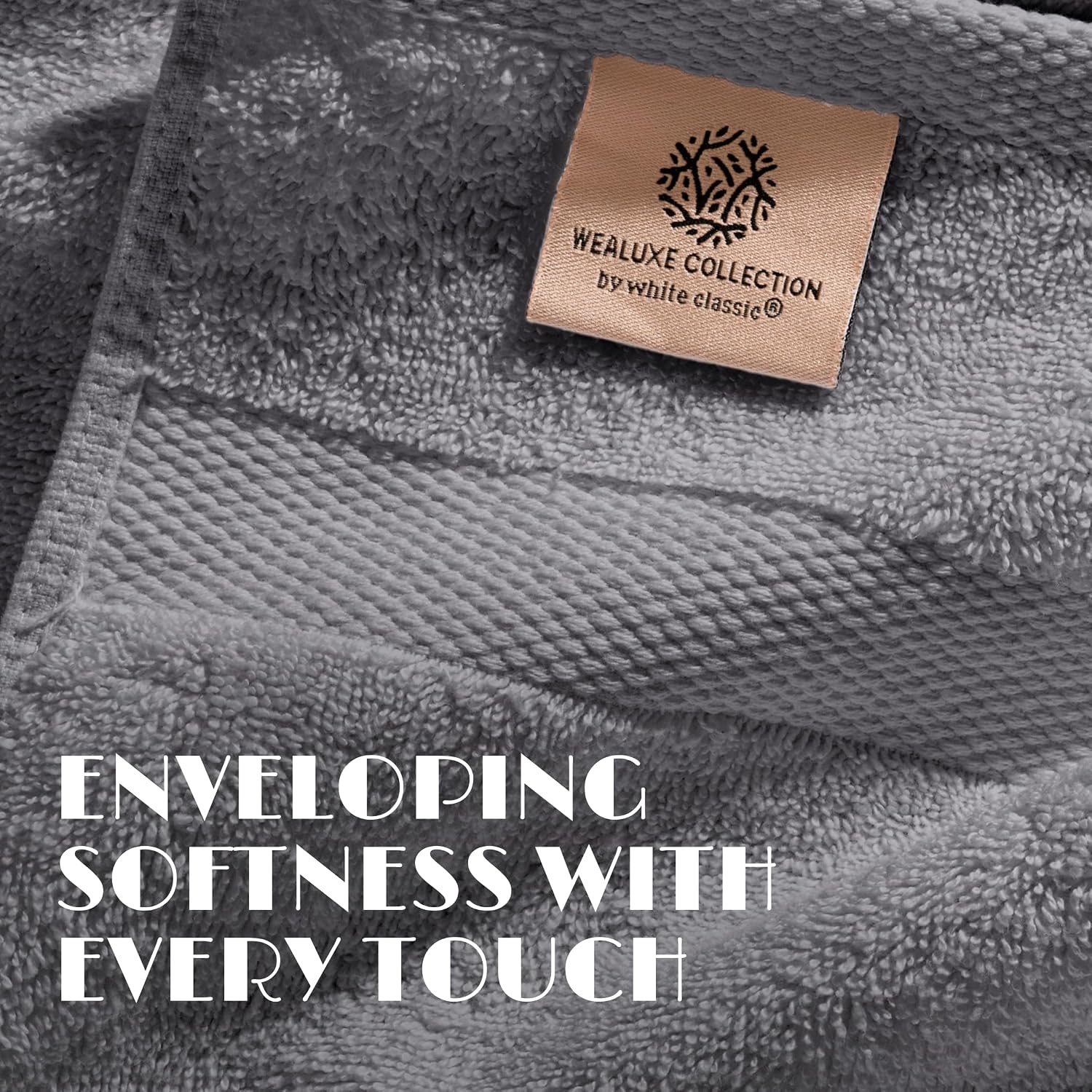 White Classic Wealuxe Grey Towels for Bathroom 6 Pack, Cotton Bath Towel Set for Hotel, Gym, Spa, Soft Extra Absorbent Quick Dry 22x44 Inch