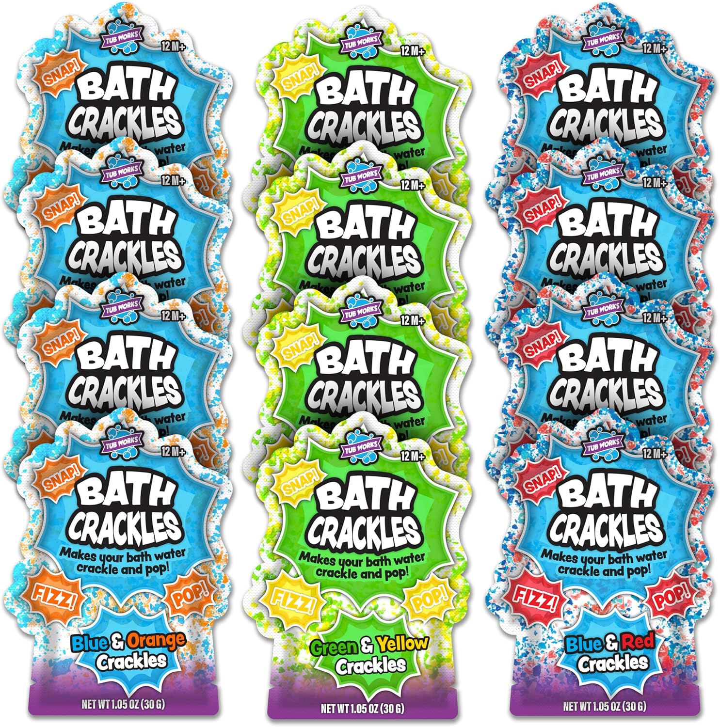 Tub Works® Bath Crackles Bath Toy, Variety 12 Pack | Nontoxic & Fragrance-Free | Makes Bath Water Crackle & Pop for a Unique Kids Bath | Swirl Water for Fizzy Fun | Sensory Kids & Toddler Bath Toys