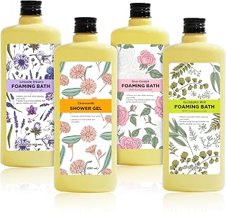 Serenity Sanctuary Bubble Bath for Women, Scented Gift Set for Adults, 51.2 fl oz (Pack of 4), with Shower Gel, Ladies Foaming Bath Variety, Mother's Day Gift for Mom, Christmas Gifts for Wife