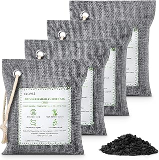 CLEVAST Bamboo Charcoal Air Purifying Bags - (Large, 4×200g), Removes Odors and Moisture, Nature Fresh Air Purifier Bags, Odor Eliminator for Home, Car, Pets, Bathroom, Basement