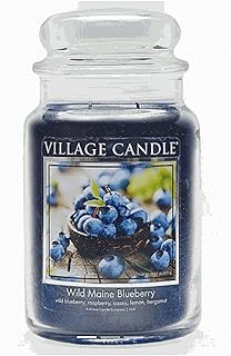 Village Candle Wild Maine Blueberry Large Glass Apothecary Jar Scented Candle, 21.25 oz, Dark Blue