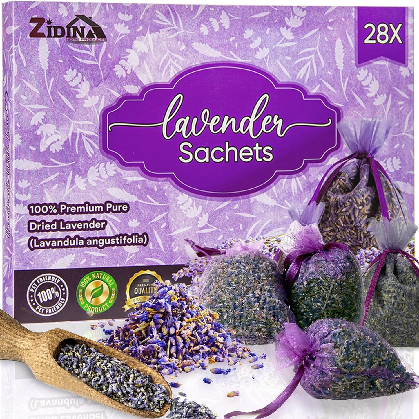 28 Pack Organic Lavender Sachet Bags for Drawers and Closets - Natural Fresh Dried Lavender French Potpourri Bags for Clothes Storage - Scented Sachets for Drawers, Wardrobes, Cars & Home