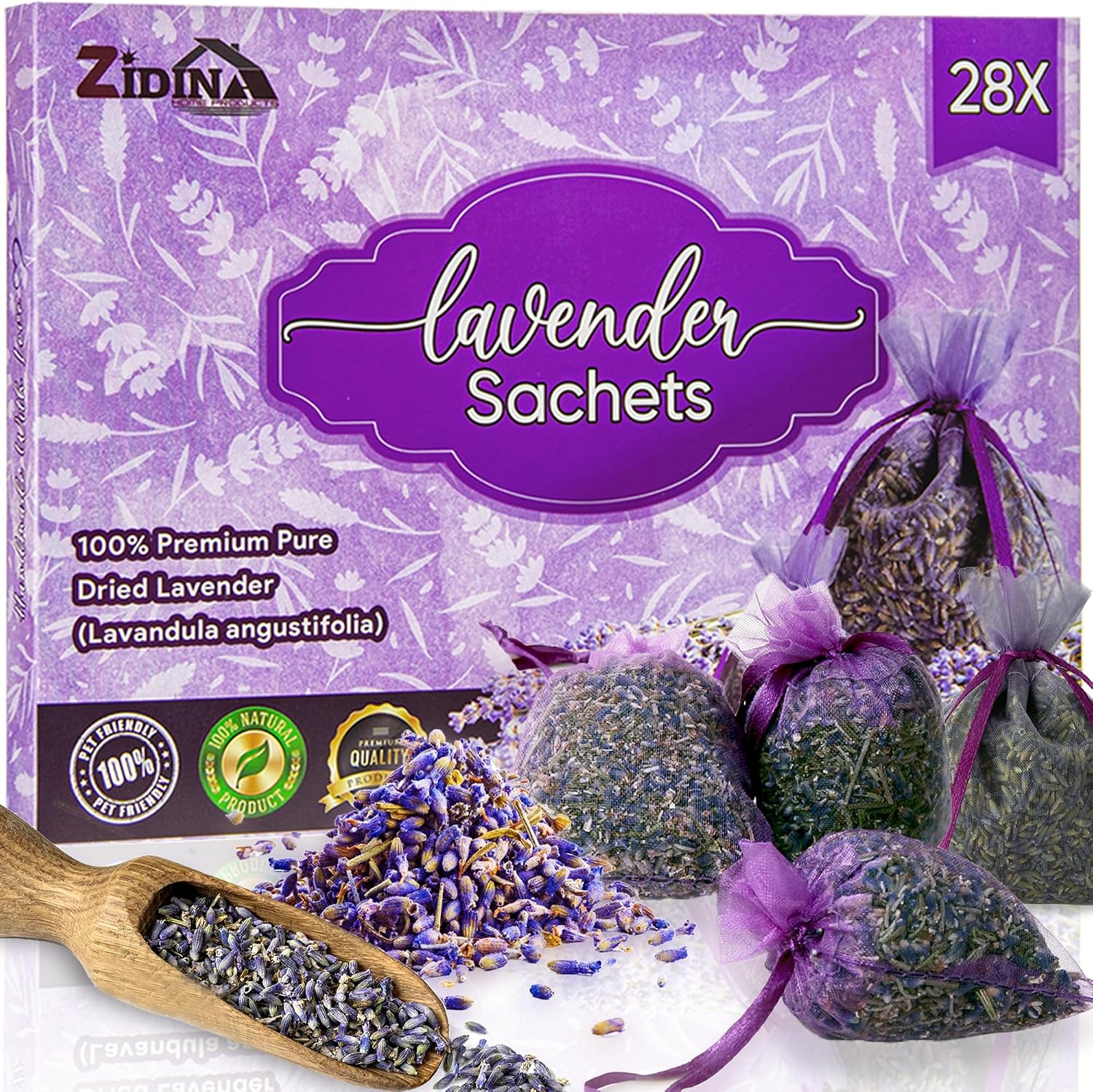 28 Pack Organic Lavender Sachet Bags for Drawers and Closets - Natural Fresh Dried Lavender French Potpourri Bags for Clothes Storage - Scented Sachets for Drawers, Wardrobes, Cars & Home