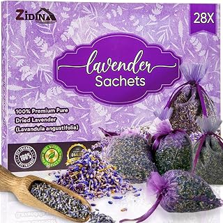 28 Pack Organic Lavender Sachet Bags for Drawers and Closets - Natural Fresh Dried Lavender French Potpourri Bags for Clothes Storage - Scented Sachets for Drawers, Wardrobes, Cars & Home