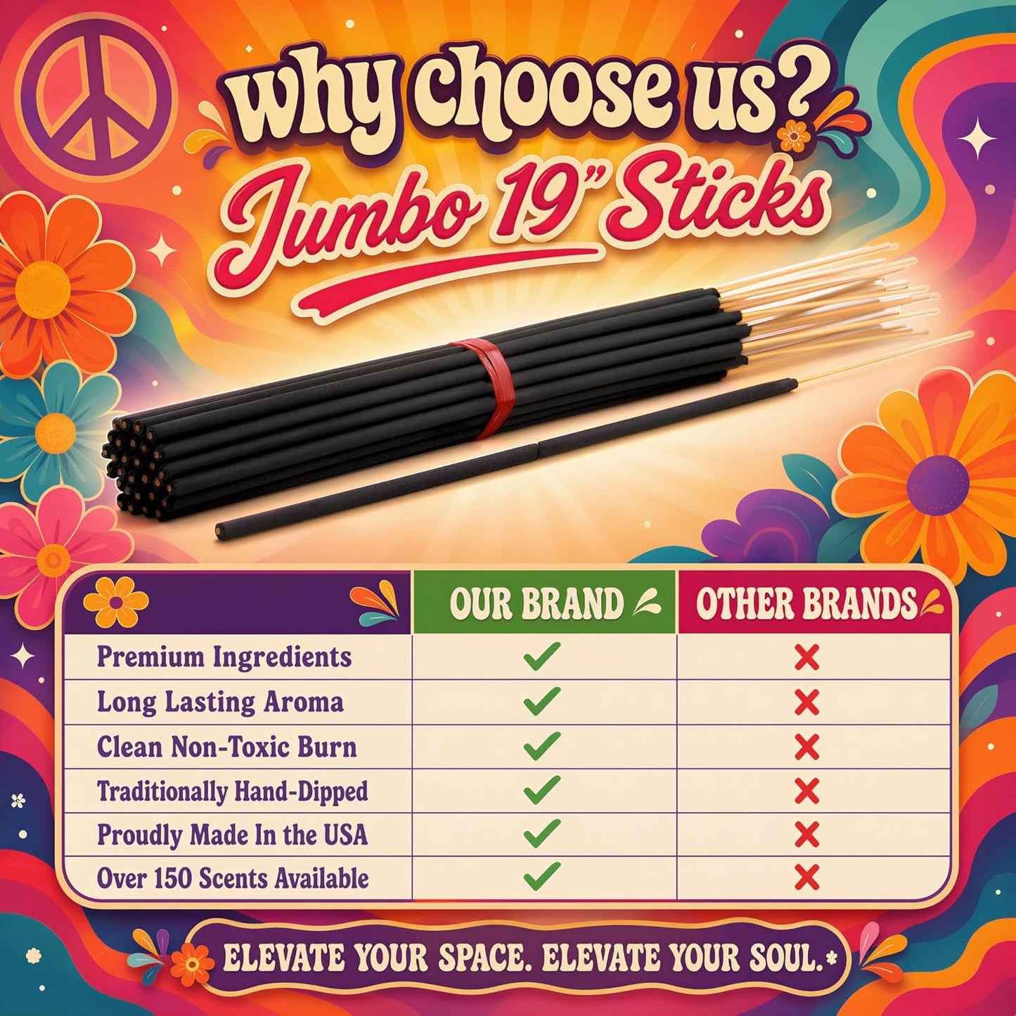 Lavender Exotic Incense Sticks Jumbo 19 Inch Long - Bulk 1 Bundle 27 to 30 Sticks - Natural 19" Extra Large with A Smooth Aroma that Burns for 3 to 4 Hours Each.