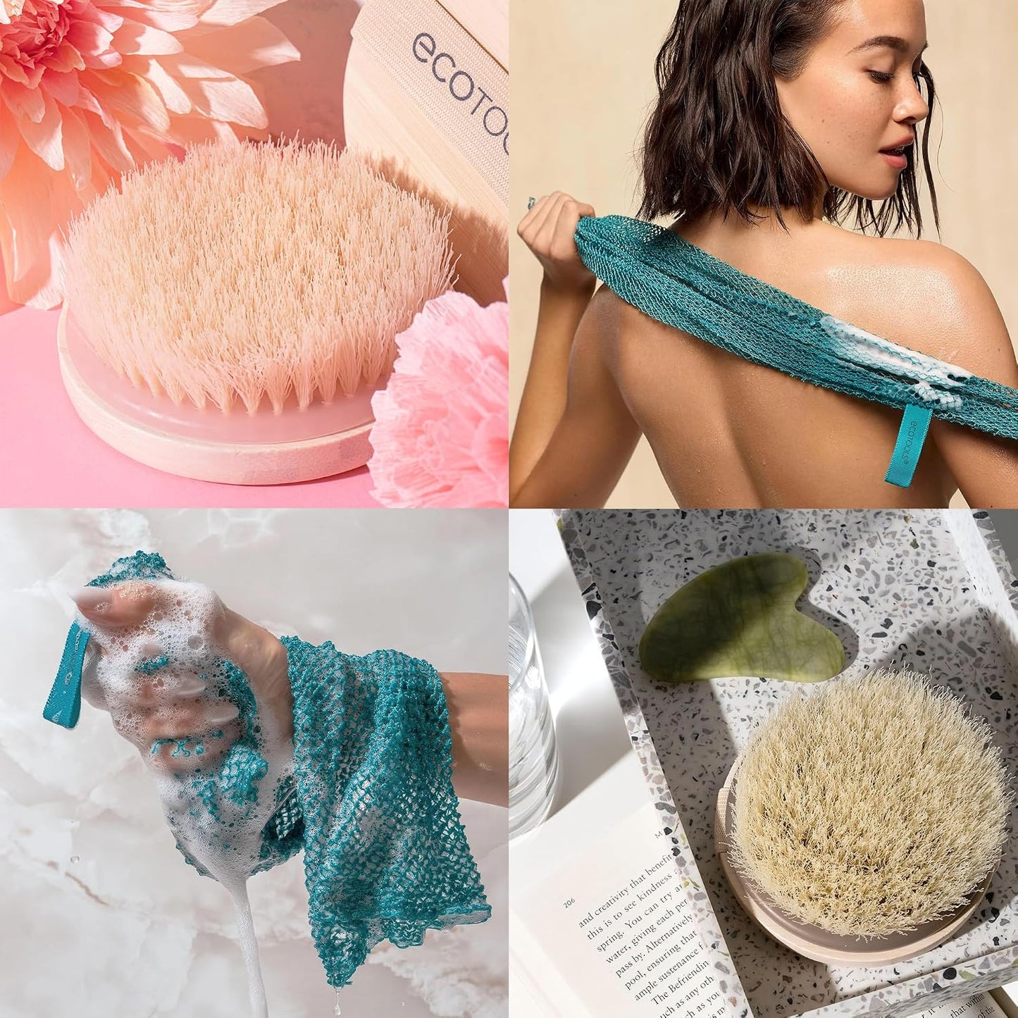 EcoTools Dry Body Brush for Circulation, Dead Skin Removal + Exfoliating Body Scrubber Bath Net, Inspired by The African Net Sponge, Self-Care Gifts, Natural Beige