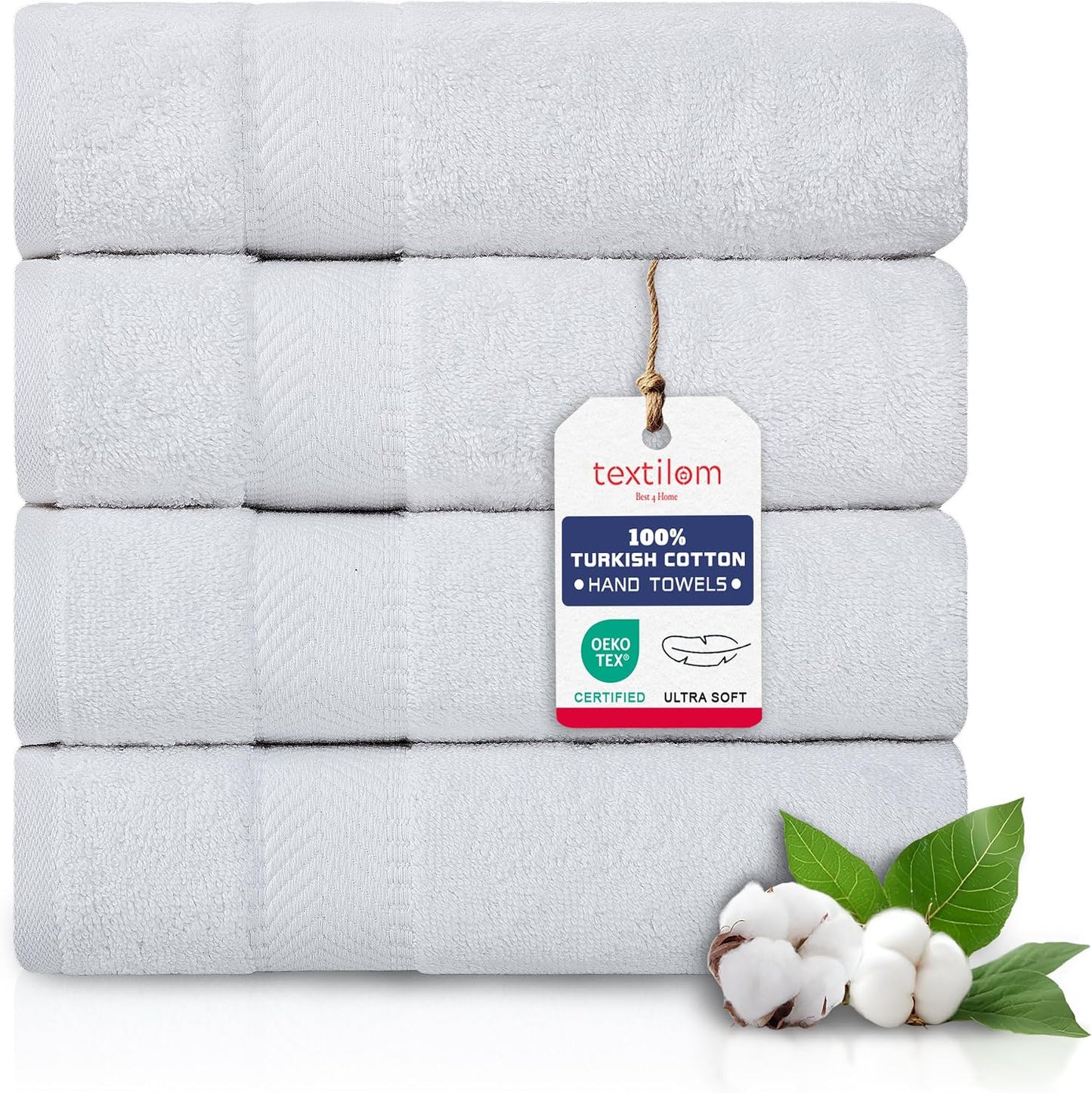TEXTILOM Turkish Hand Towels for Bathroom – Hotel and Spa Quality & Soft & Absorbent & Quick Dry Bathroom Hand Towels – 100% Cotton Turkish Hand Towel Set of 4 (16 x 28 inches) - White