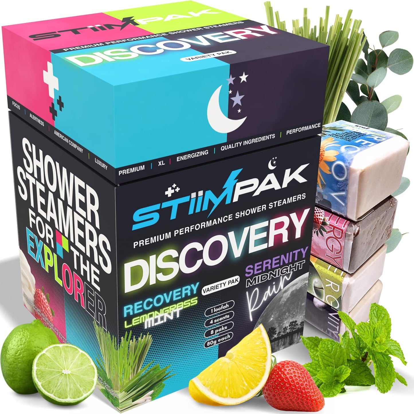 Shower Steamers Variety Pack | XXL 80g Extra Strength Aromatherapy | for Sinus Relief, Energy, Relaxation & Connection | Pure Essential Oils & Core Ingredients | Discovery by STiiMPAK (8 Pak)