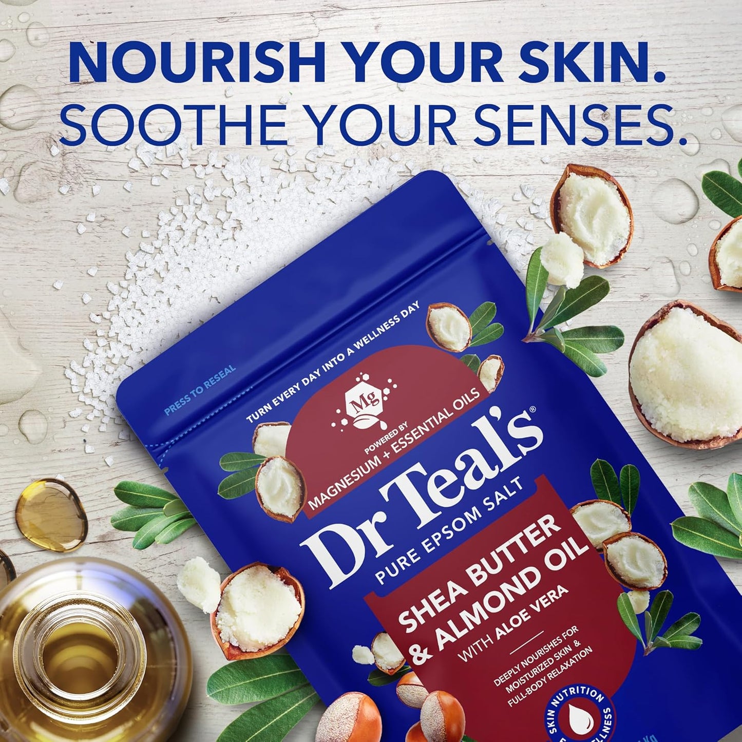 Dr Teal's Epsom Salt Magnesium Soak, Shea Butter & Almond, 3 lbs (Pack of 4)