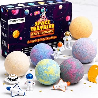 EvolutionUSA 6 Space Bath Bombs for Boys & Girls - Planet Bath Bombs Toy Inside, Organic Childrens Bathbomb Set, Cosmic Bath Fizzers, Kid Bath Bomb Gift for Valentines, Birthday, Christmas, Easter
