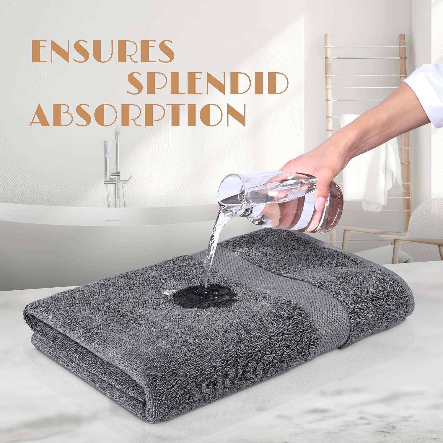 White Classic Wealuxe Grey Towels for Bathroom 6 Pack, Cotton Bath Towel Set for Hotel, Gym, Spa, Soft Extra Absorbent Quick Dry 22x44 Inch