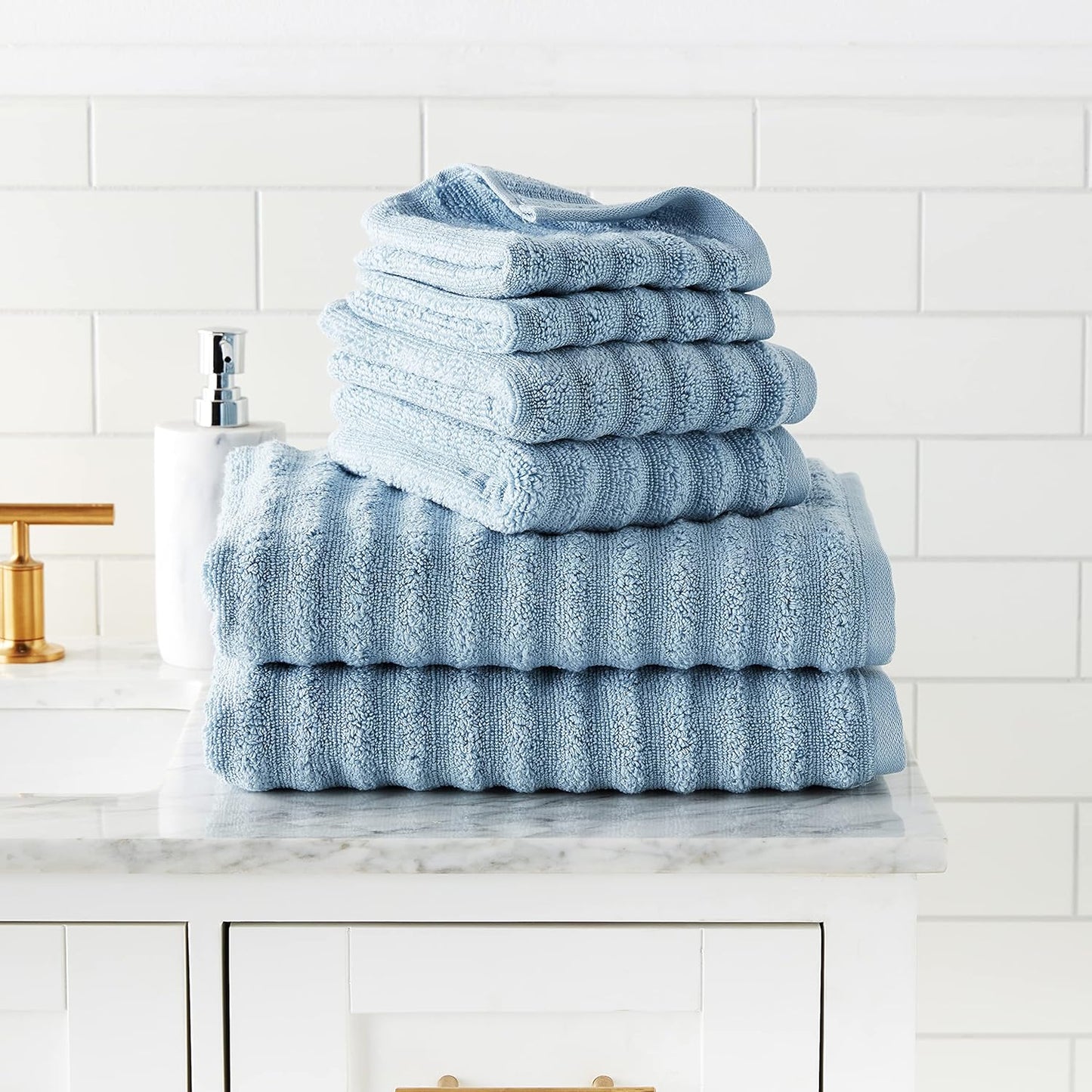 Luxury Spa Collection | 6-Piece Ultra Soft Quick-Dry 550GSM 100% Combed Cotton Wavy Towel Set by Amrapur Overseas [Spa Blue]