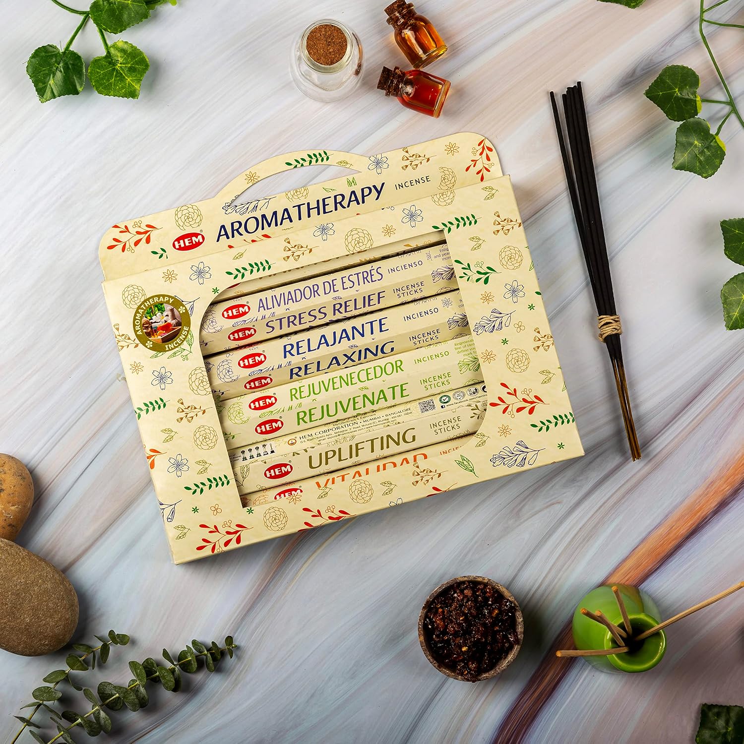 HEM Aromatherapy Gift Incense Sticks |120 Sticks, 6 Boxes Inside| 9 Inches Long, 20g per Box - Perfect for Meditation,Rituals & Cleansing | Promote Tranquility & Balance, Unwind & Find Inner Peace |