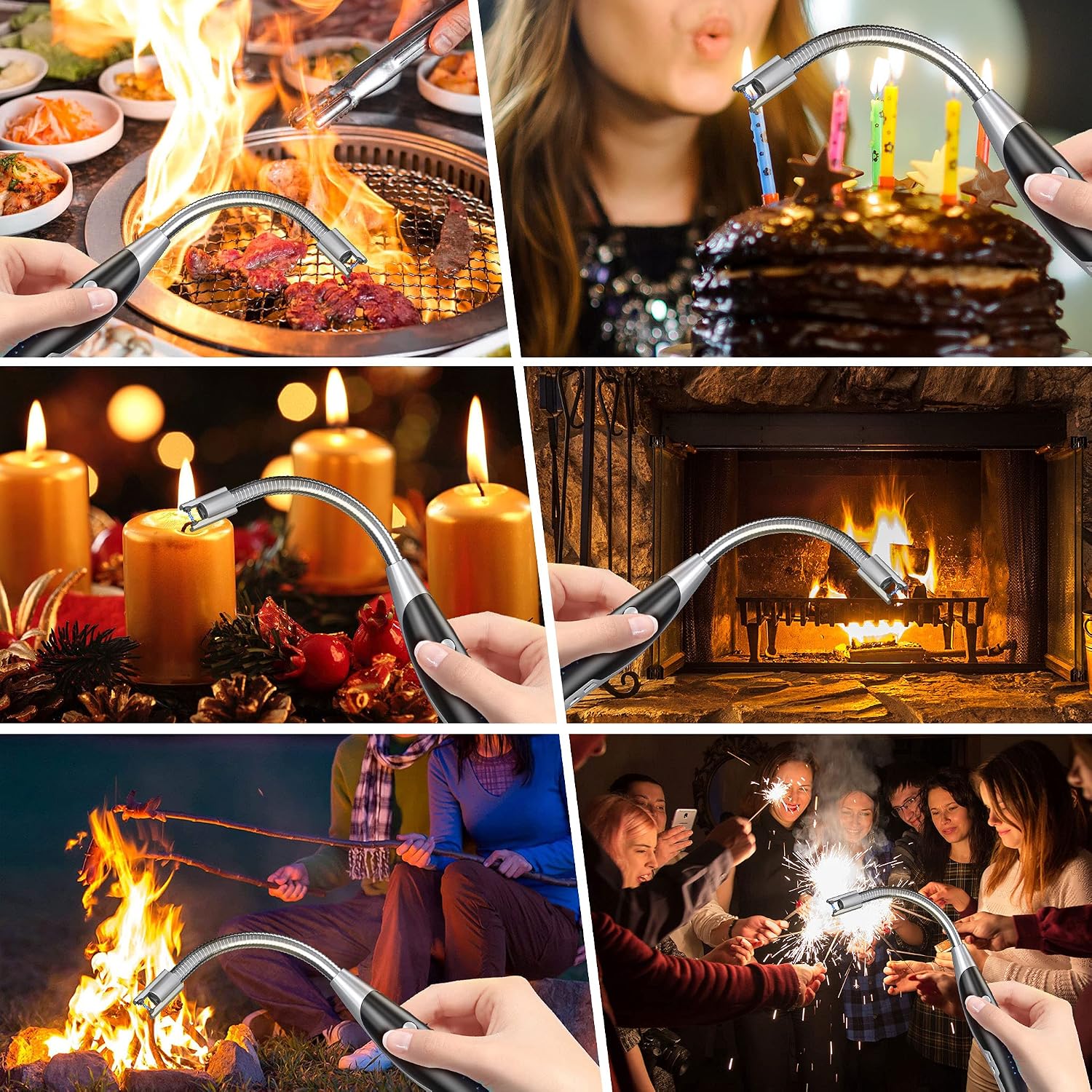 AT-Mizhi Electric Lighter - Rechargeable Long Neck Lighter with LED Flashlight for Candles, Camping & BBQ