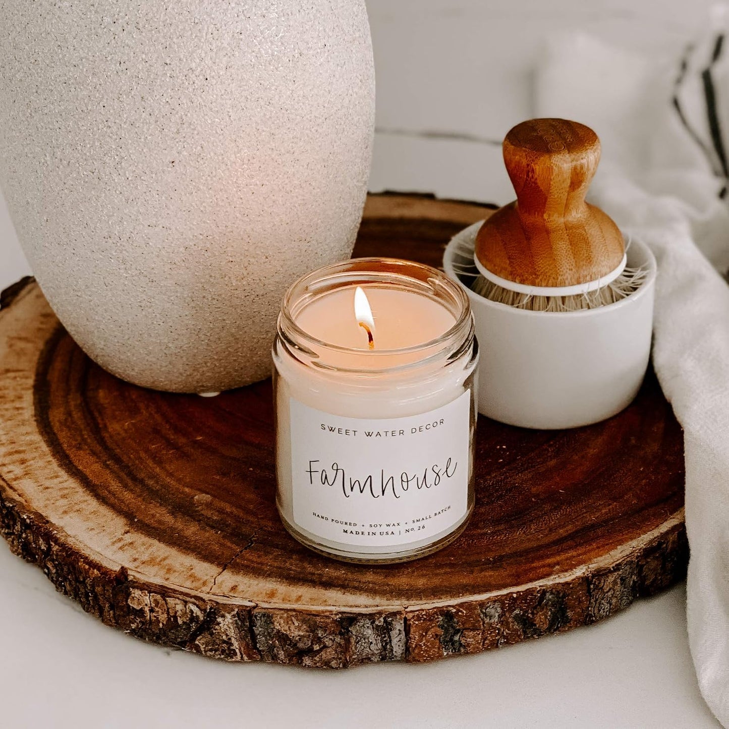 Sweet Water Decor Farmhouse Candle | Autumn, Cinnamon, and Nutmeg, Fall Scented Soy Candles for Home | 9oz Clear Jar, 40 Hour Burn Time, Made in the USA
