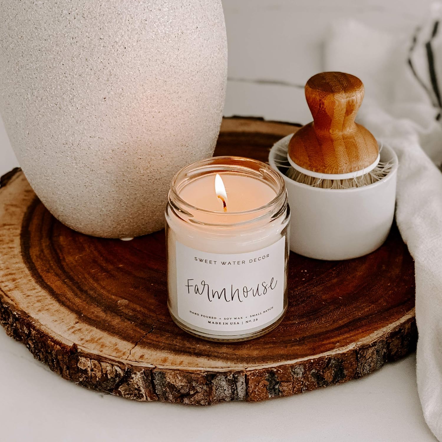 Sweet Water Decor Farmhouse Candle | Autumn, Cinnamon, and Nutmeg, Fall Scented Soy Candles for Home | 9oz Clear Jar, 40 Hour Burn Time, Made in the USA