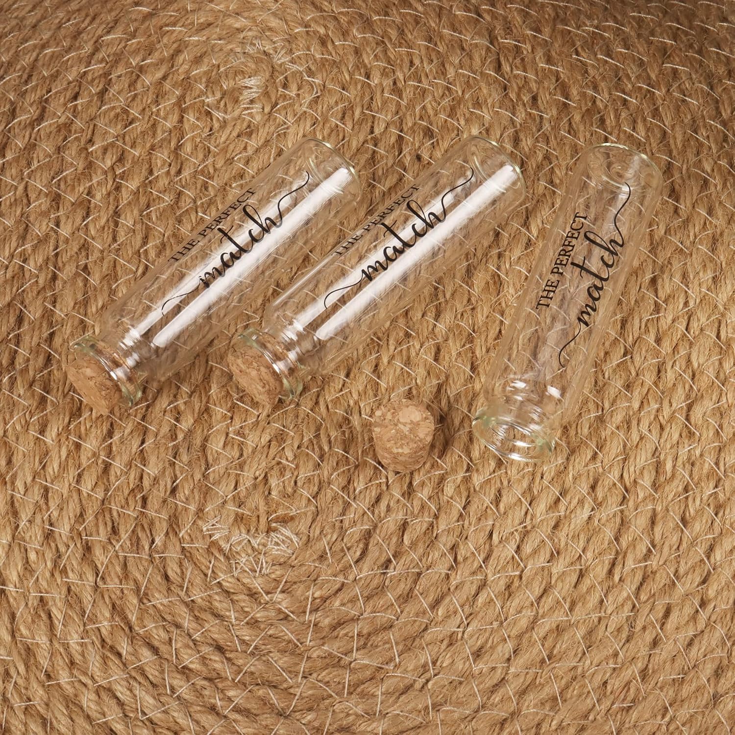 Klmnop 24 Pcs Empty Matches Jars with Cork Top, Bulk Glass Match Holder with Decorative Twine for DIY Wedding Matches Favors Party Favors Guests Gifts(Clear)