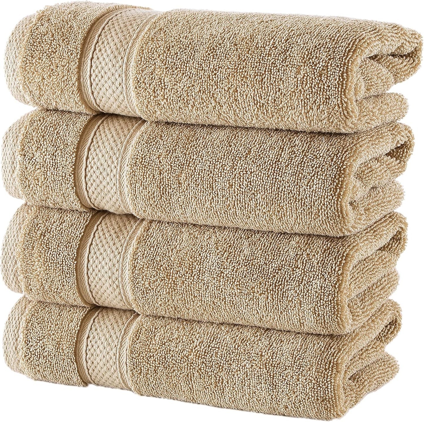 NOVA Luxury Linen - Hotel Quality Turkish Towel Set for Bathroom (4 Pcs Hand Towel Set, Warmsand Beige)