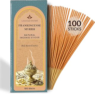 Pure Frankincense & Myrrh Incense, 100 Insence Sticks, No Charcoal Clean Burning Stick Inscent, 100% Natural Organic Non Toxic, Sustainably Harvested, Spiritual Healing Positive Vibes Incense