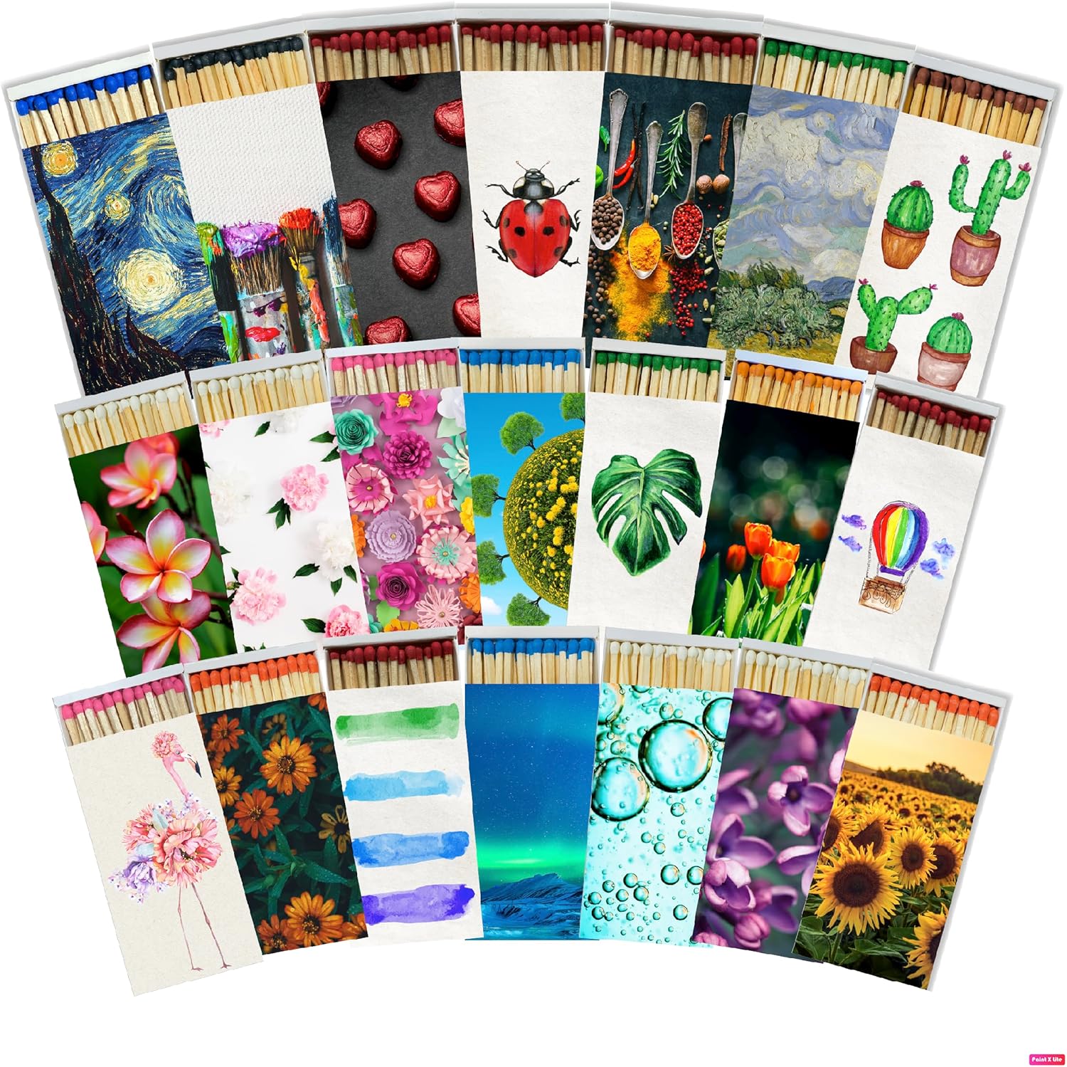 Matchbox Designs of Your Choice (8 Unique Box Designs with 4" Matches) | Decorative & Festive for Home Decor, Gifts, Accessories | Long Safety Matches (Made in Germany)