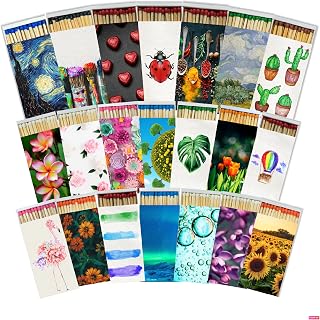 Matchbox Designs of Your Choice (8 Unique Box Designs with 4" Matches) | Decorative & Festive for Home Decor, Gifts, Accessories | Long Safety Matches (Made in Germany)