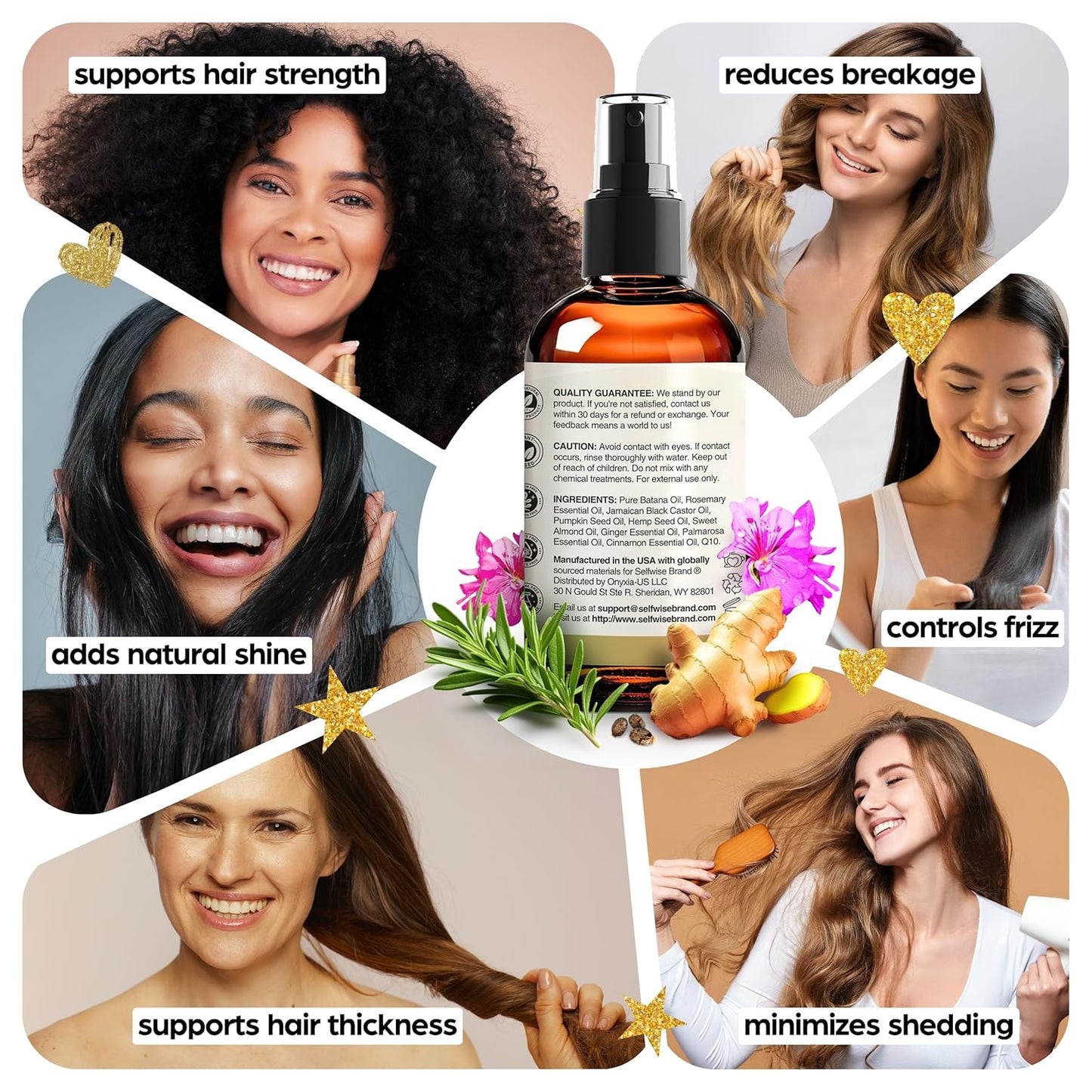 SELFWISE Batana Oil for Hair Growth Oil with Rosemary Castor, 100% Pure, Organic, Cold-Pressed, Unrefined Batana from Honduras by Dr. Sebi - Natural, Vegan, for Strong Roots and Thick Hair, 4oz