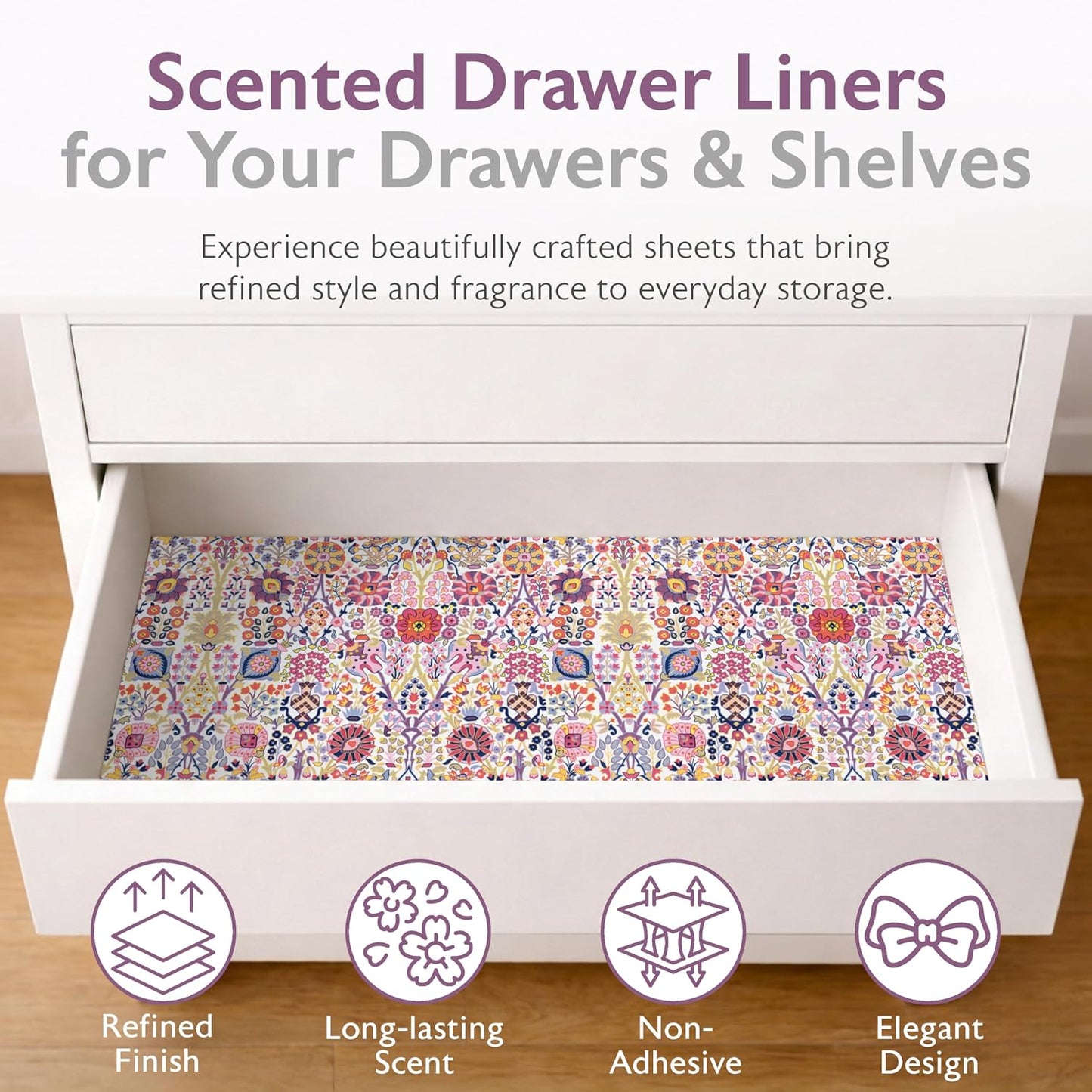 Scented Drawer Liners for Dresser – 6 Large Non Adhesive Dresser Drawer Liner Sheets, 22 x 16 in, Drawer Liners for Kitchen Cabinets & Closet Shelves, Cabinet Liner & Shelf Paper (Summer Florals)